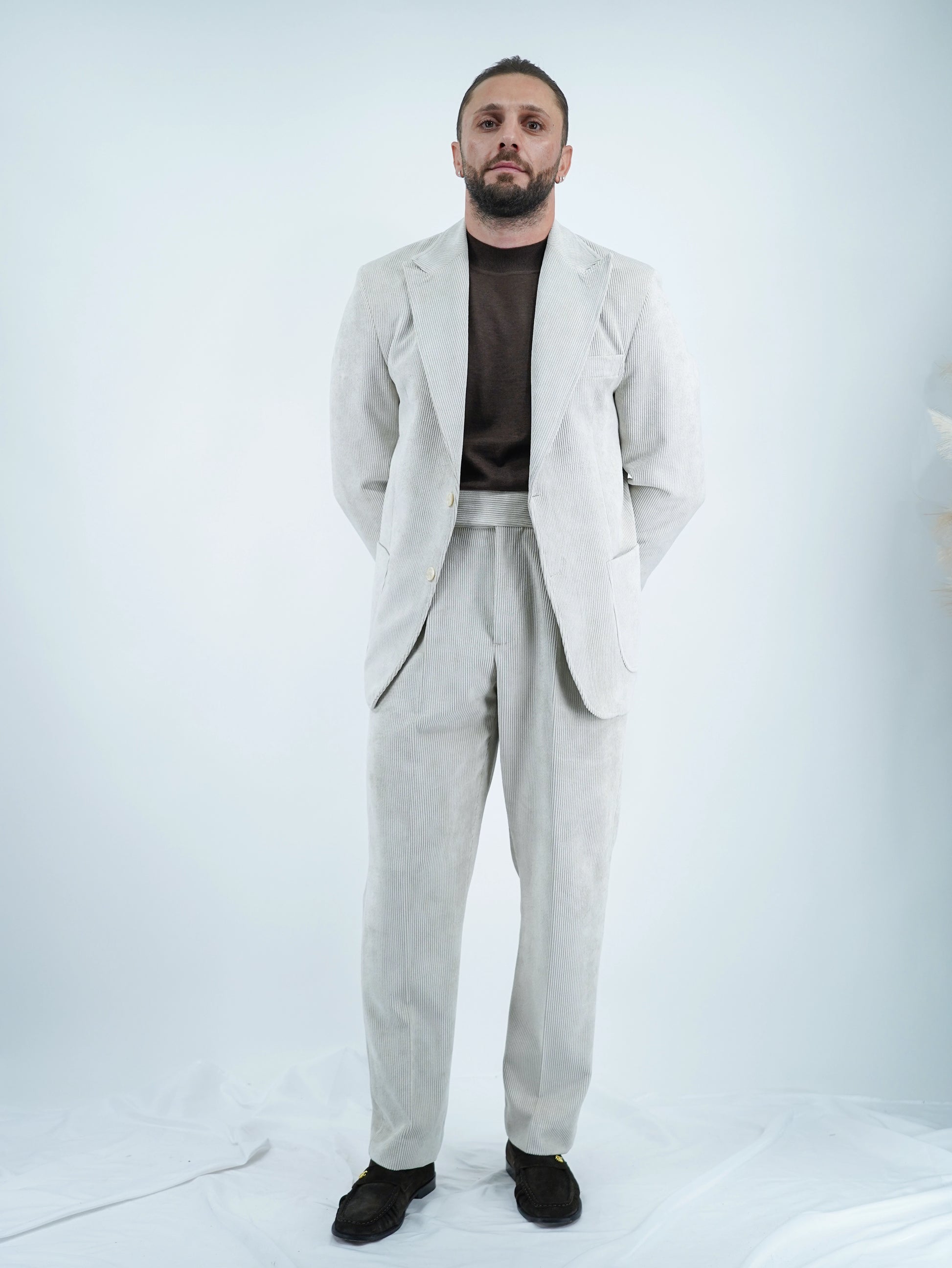 Giacca Harmonious doppiopetto in velluto a coste avorio