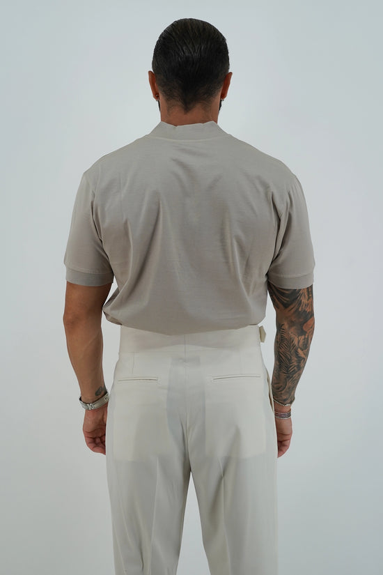 T-Shirt in Filo di Scozia | Scollo a V| Sabbia