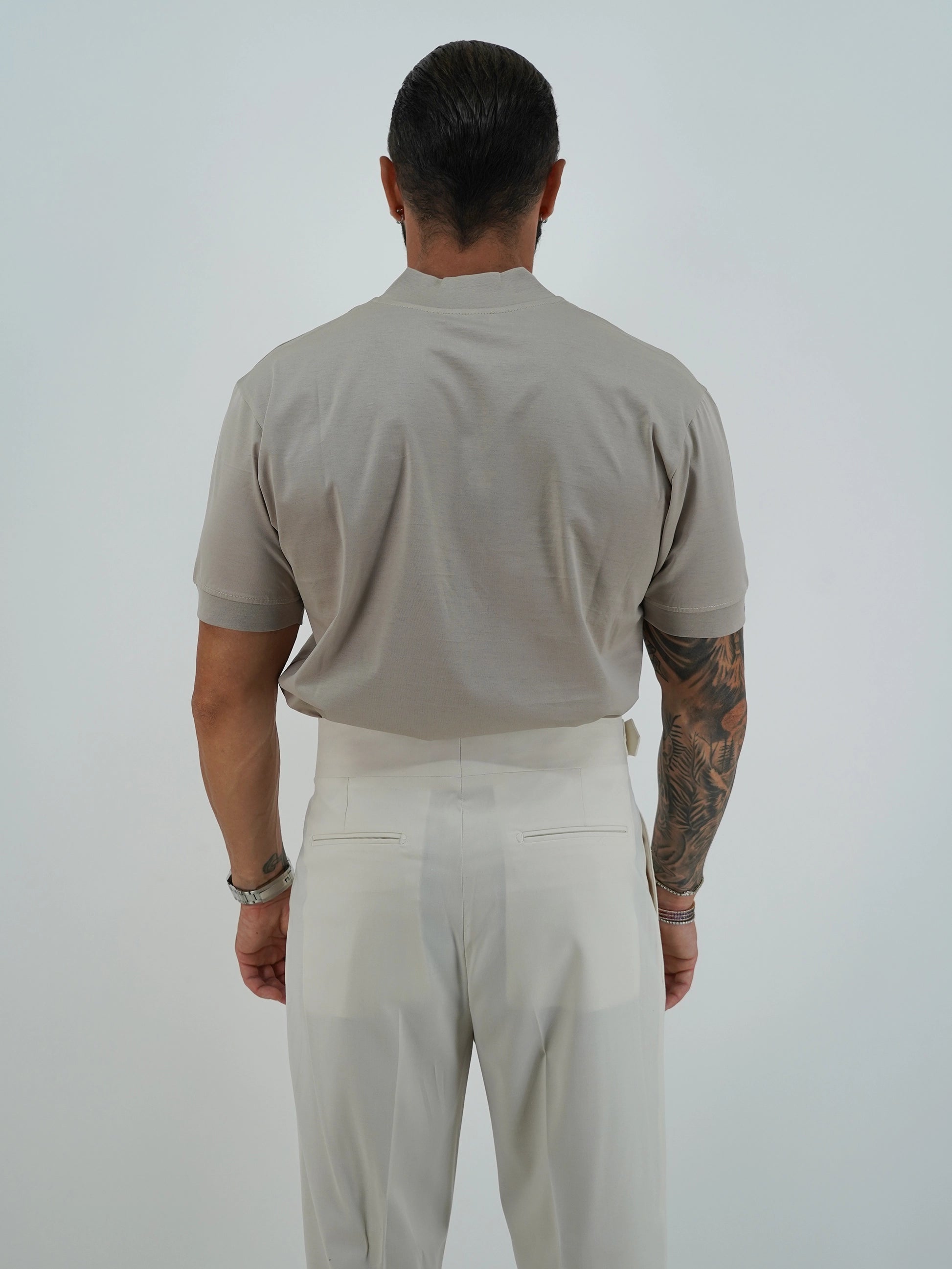 T-Shirt in Filo di Scozia | Scollo a V| Sabbia