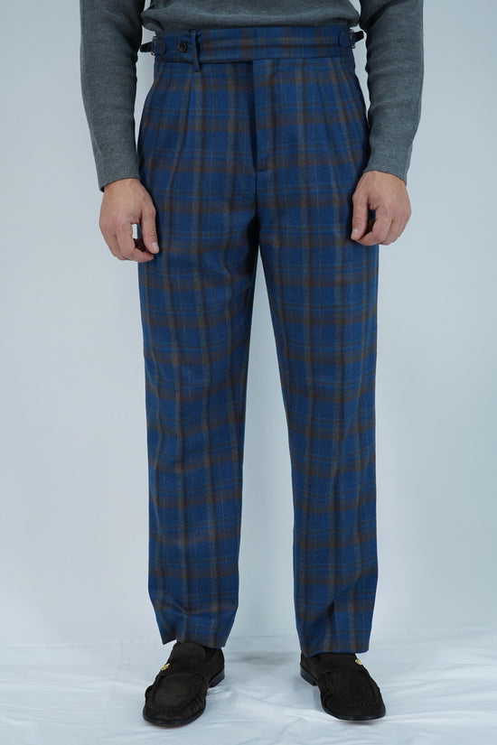 Gurkha 1 bottone con fibbie laterali stringenti Tartan Blu Check