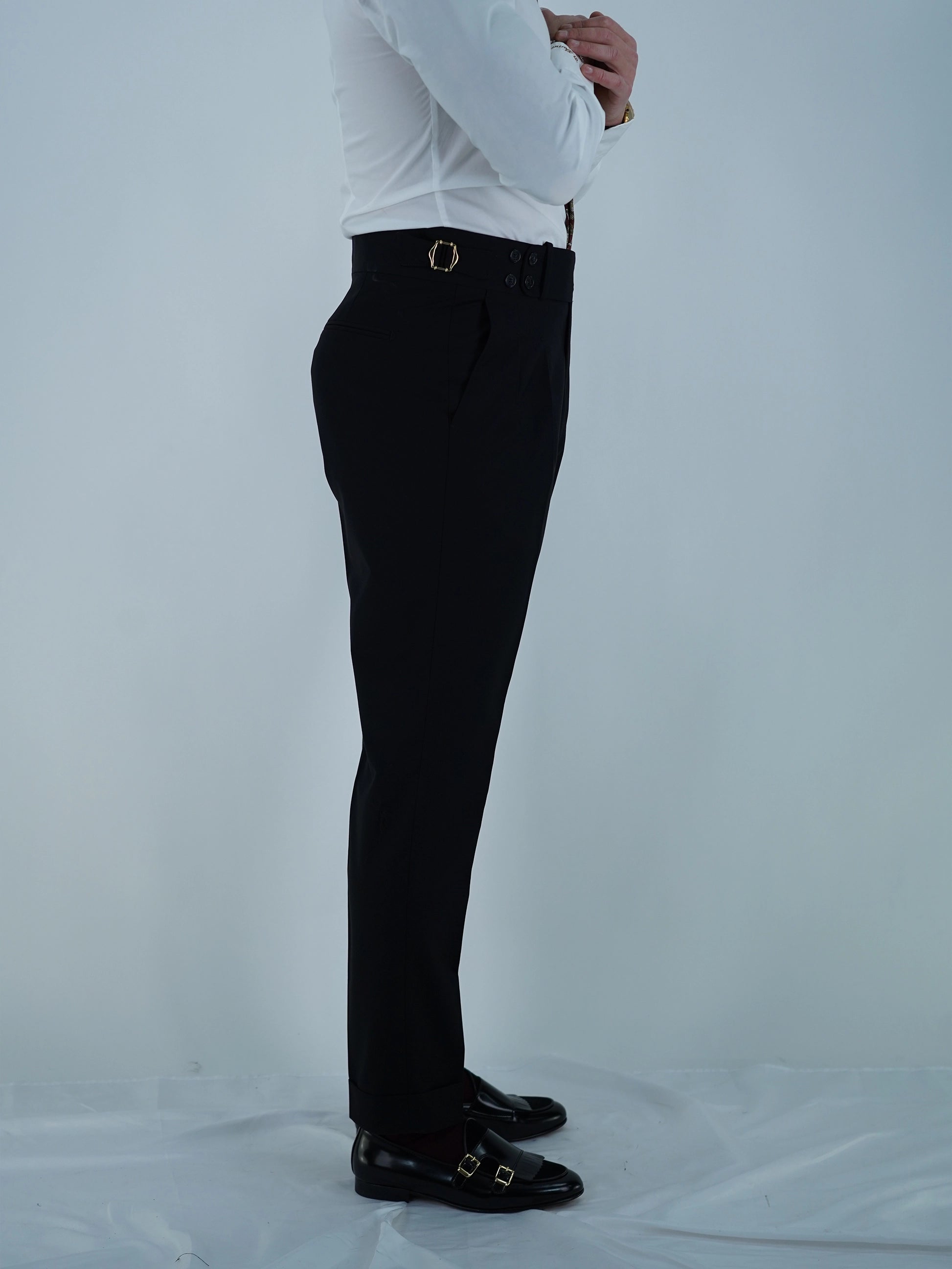 Gurkha 4 bottoni - Fondo 17/20cm | Doppia Fibbia Regolabile | Nero Corvino