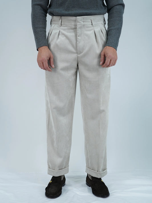 Gurkha con passanti in velluto a coste avorio fondo 23cm