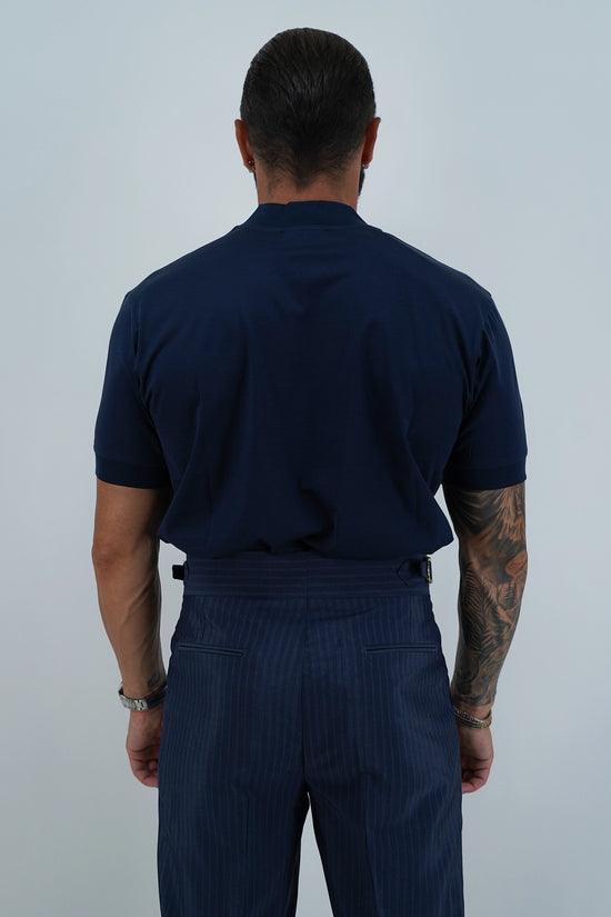 T-Shirt in Filo di Scozia | Scollo a V| Blu