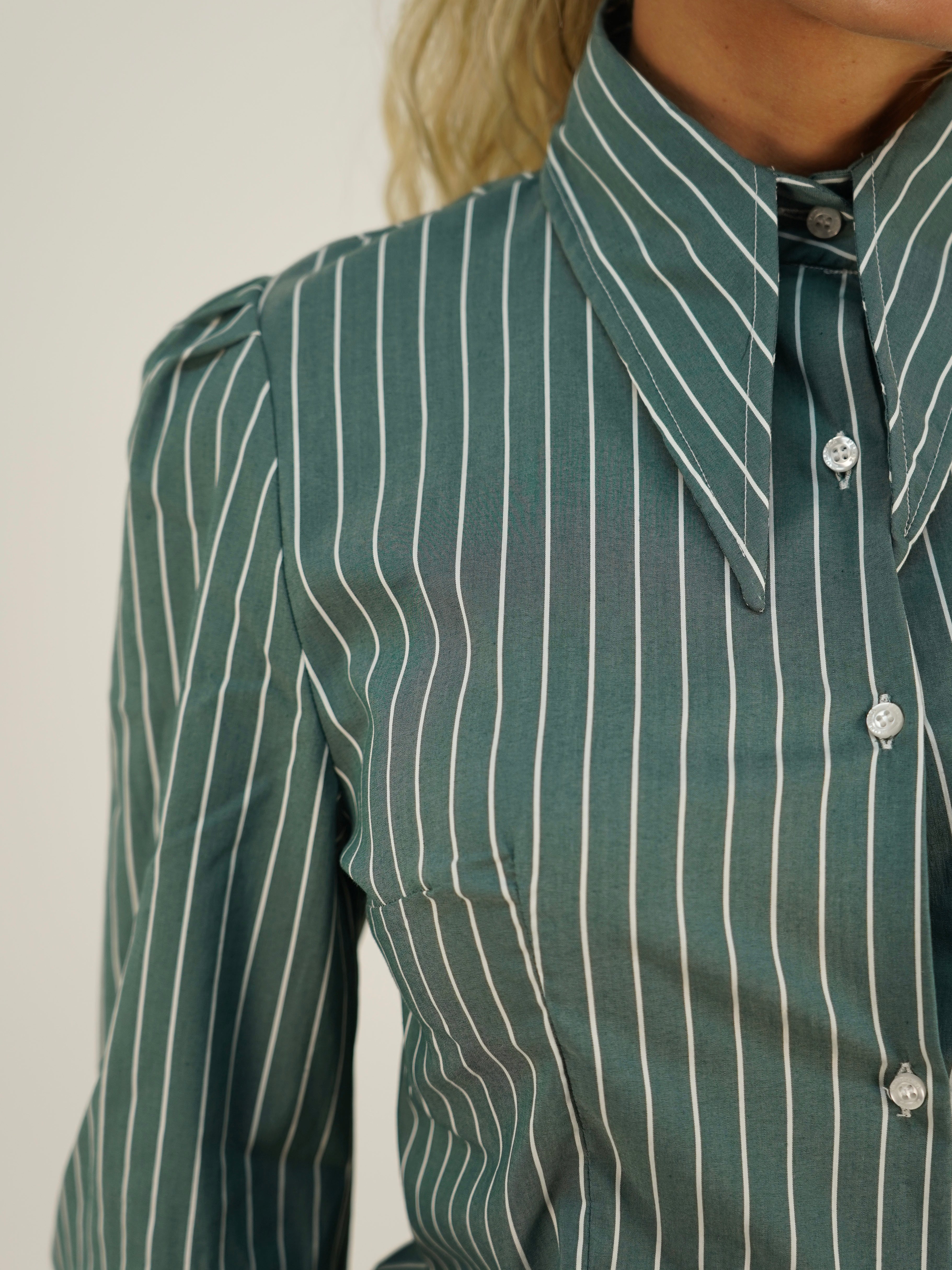 Camicia Mory collo a vela verde rigato