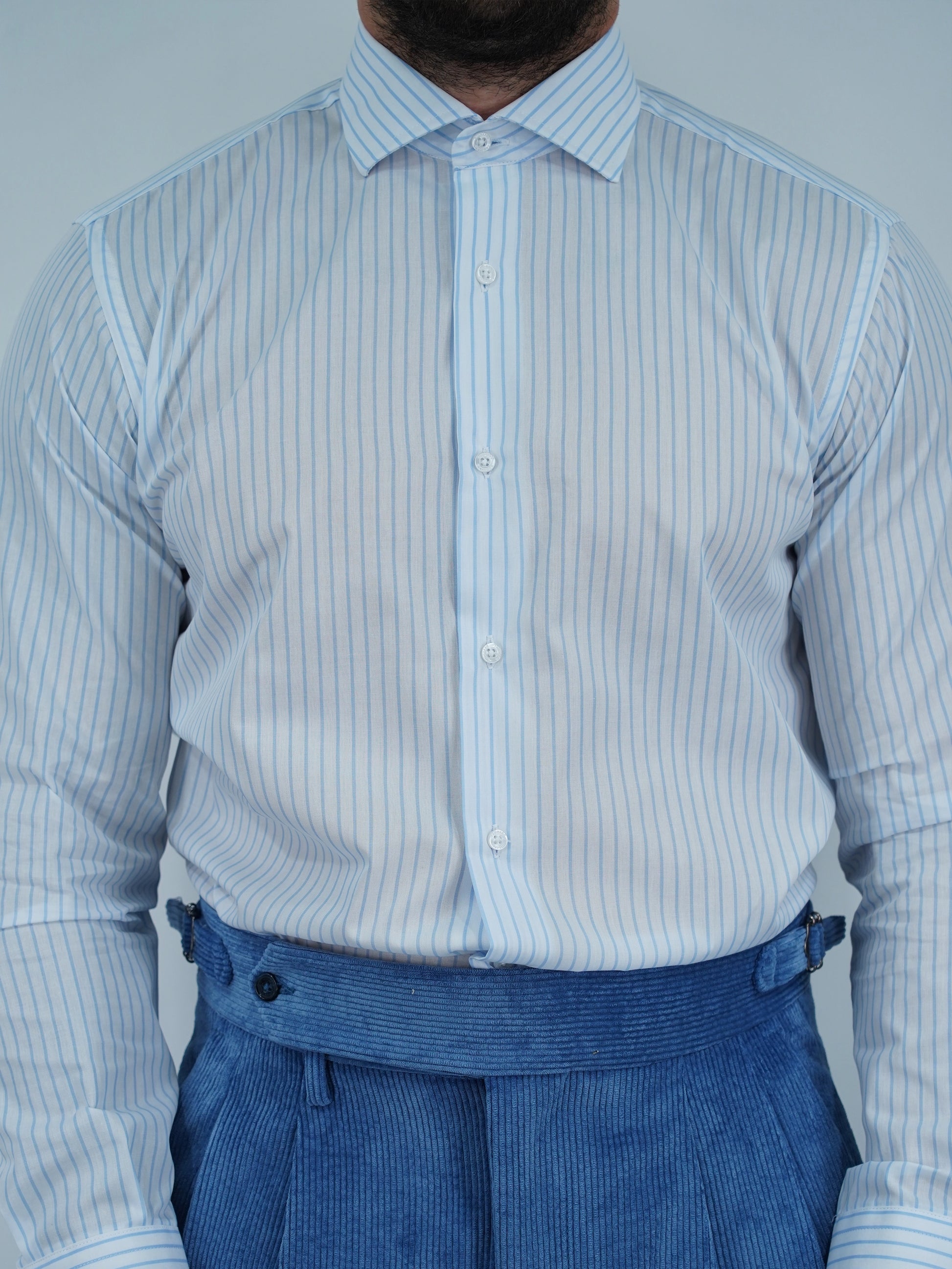 Camicia collo francese Bianca rigo celeste