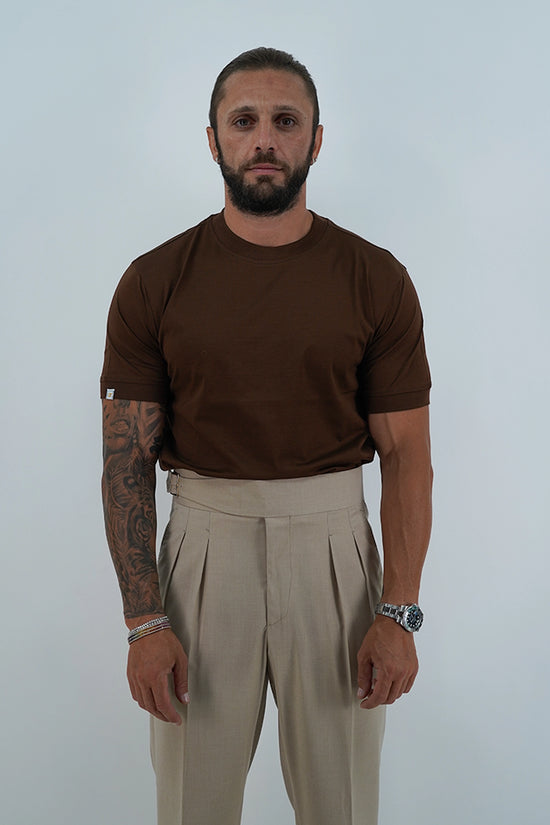 T-Shirt in Filo di Scozia | Girocollo| Caffè