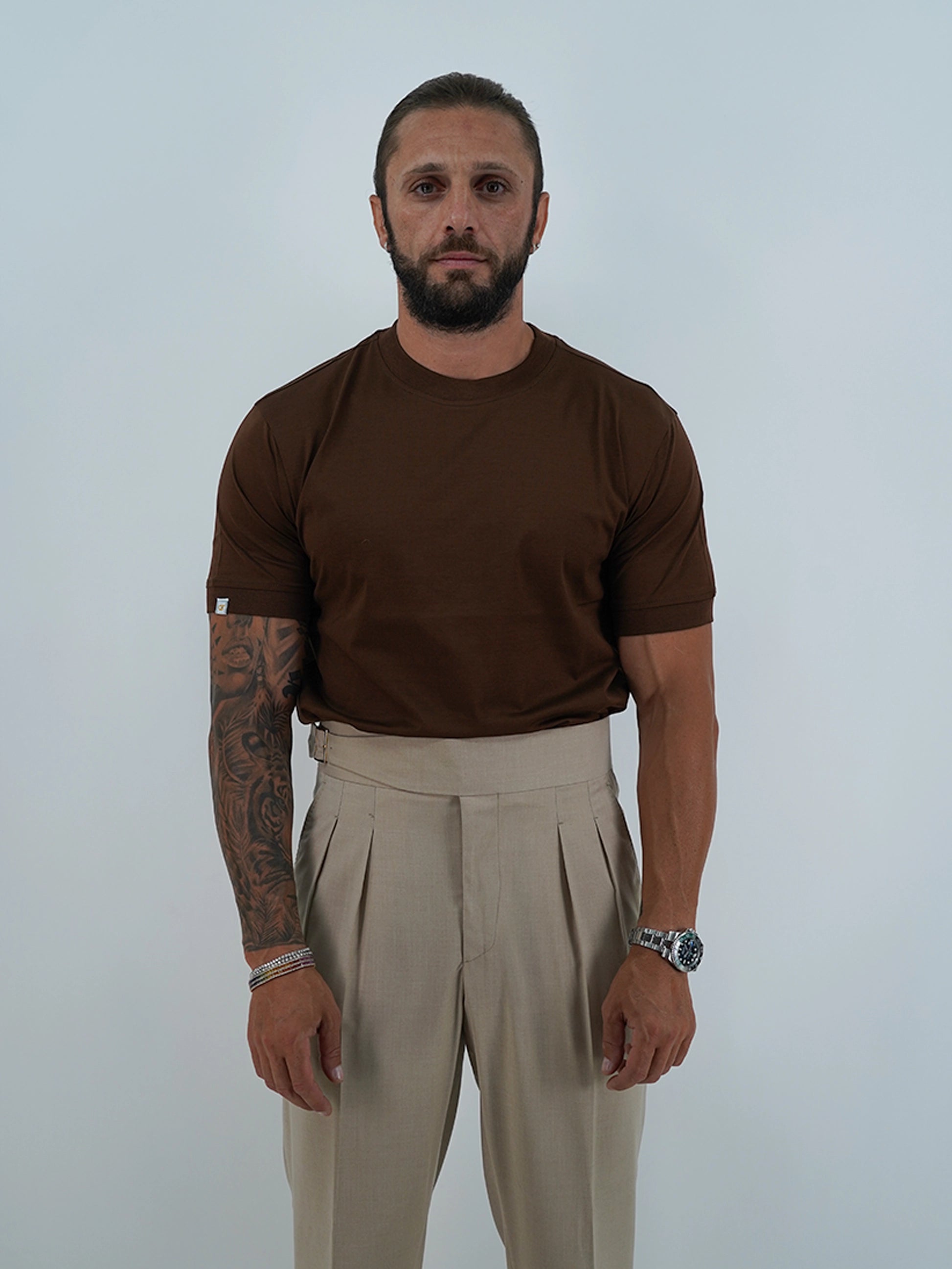 T-Shirt in Filo di Scozia | Girocollo| Caffè