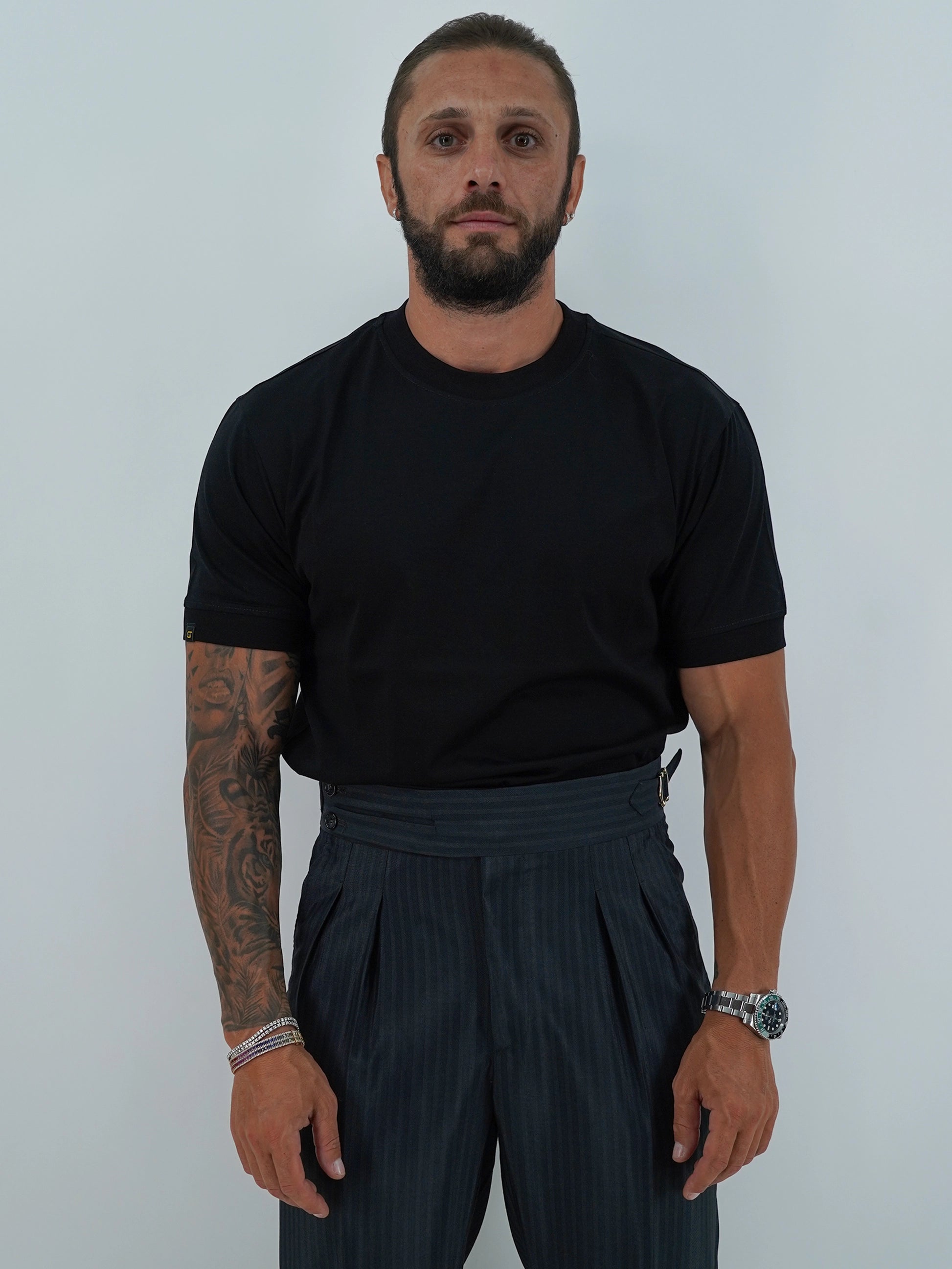 T-Shirt in Filo di Scozia | Girocollo| Nero