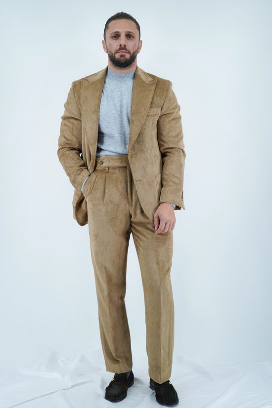 Giacca Harmonious monopetto in velluto a coste fango