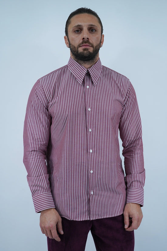 Camicia collo a vela bordeaux rigo bianco