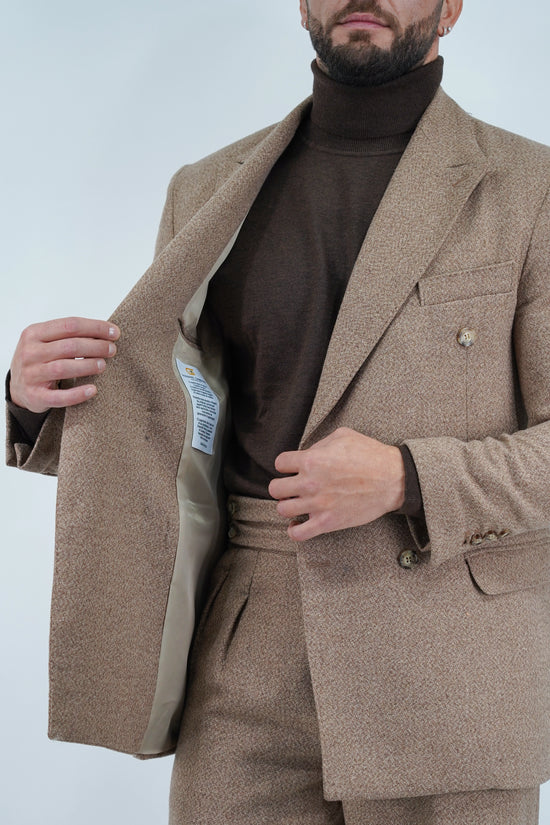 Giacca Harmonious doppiopetto in flanella argilla