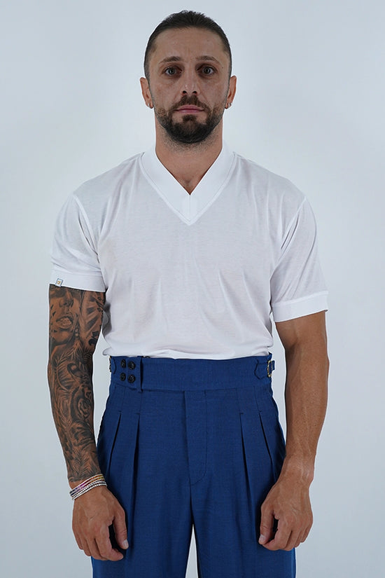 T-Shirt in Filo di Scozia | Scollo a V| Bianco