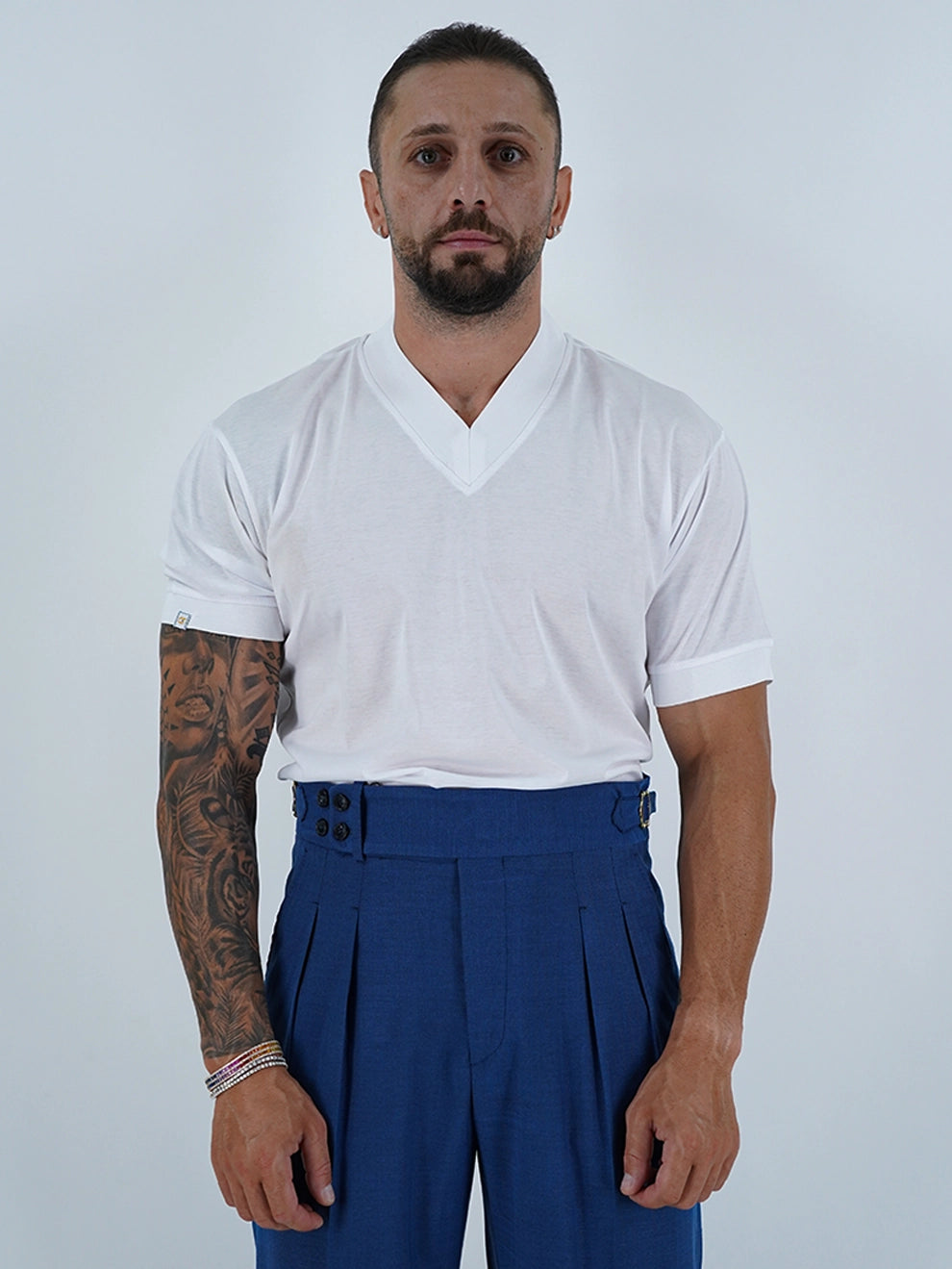 T-Shirt in Filo di Scozia | Scollo a V| Bianco