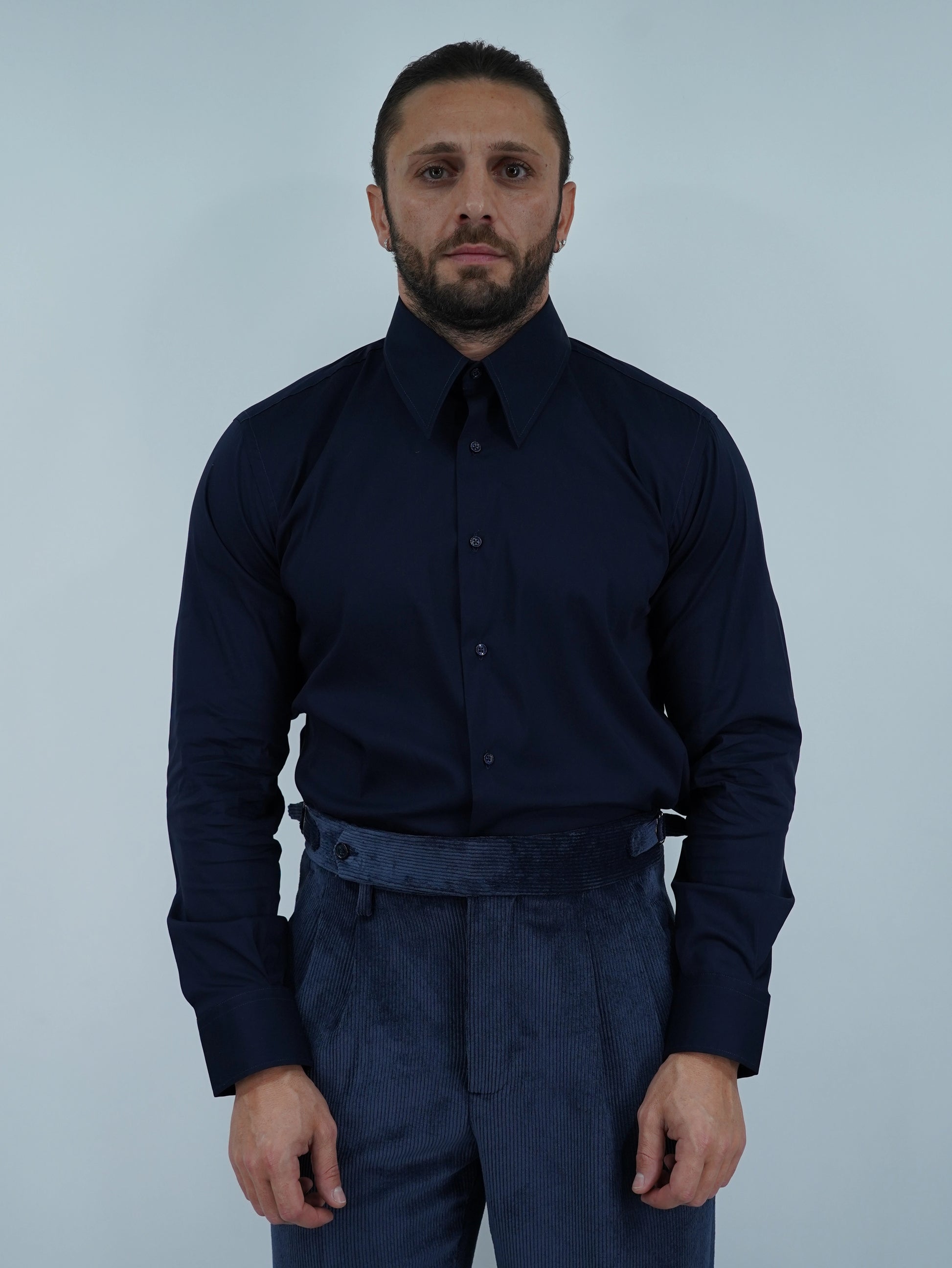 Camicia collo a vela blu