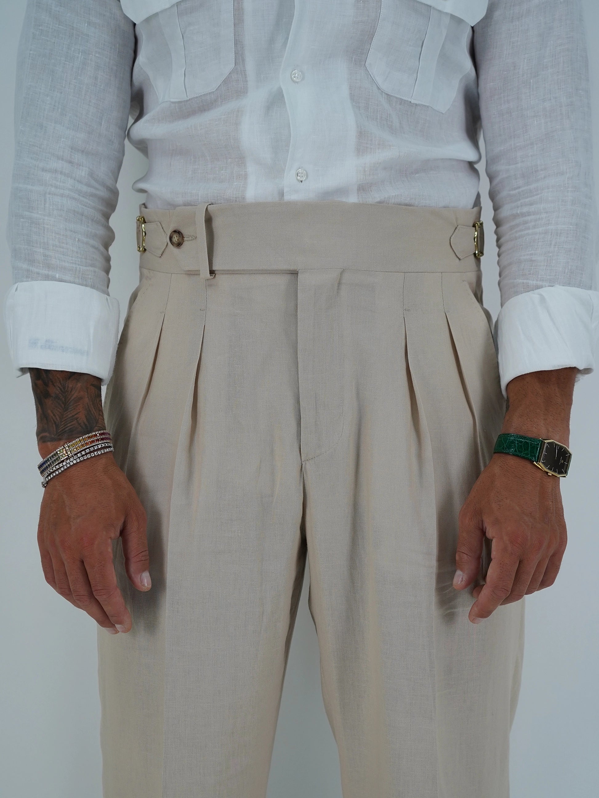 Gurkha Heritage 1 bottone in lino - Fondo 22/25cm | Doppia Fibbia Regolabile | Beige