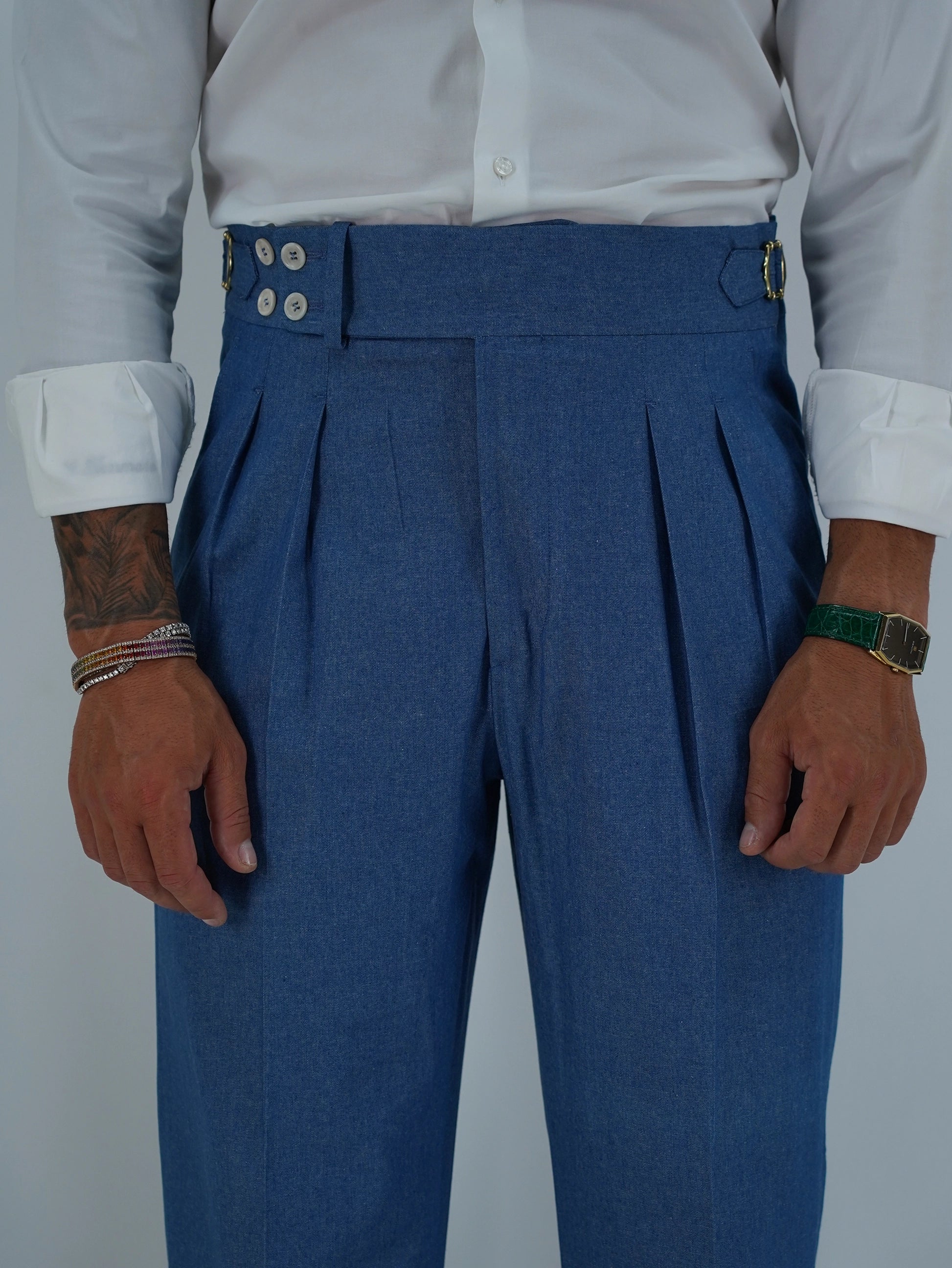 Gurkha Heritage 4 bottoni - Fondo 22/25cm | Doppia Fibbia Regolabile | Jeans Chiaro