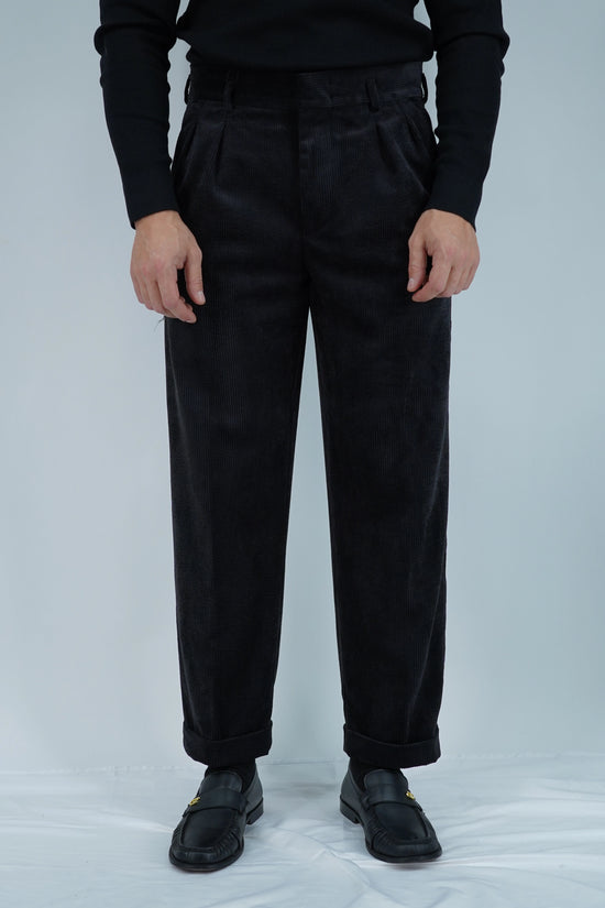 Gurkha con passanti in velluto a coste nero fondo 23cm