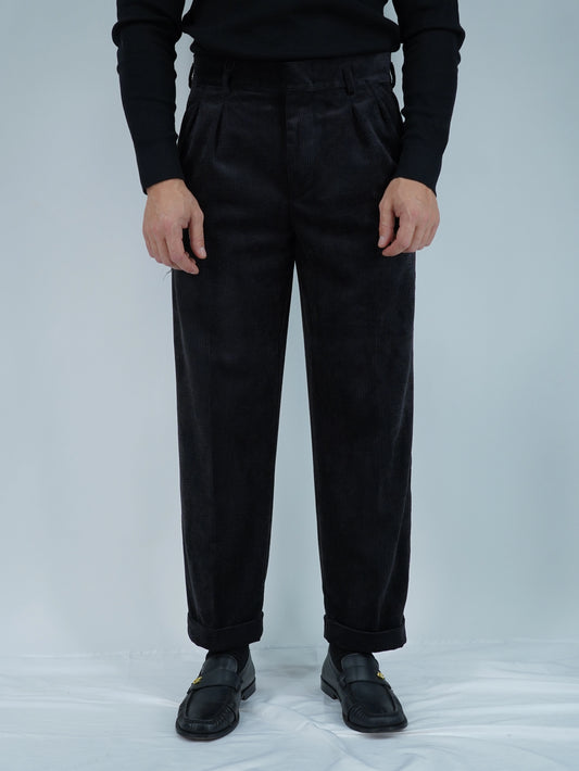 Gurkha con passanti in velluto a coste nero fondo 23cm