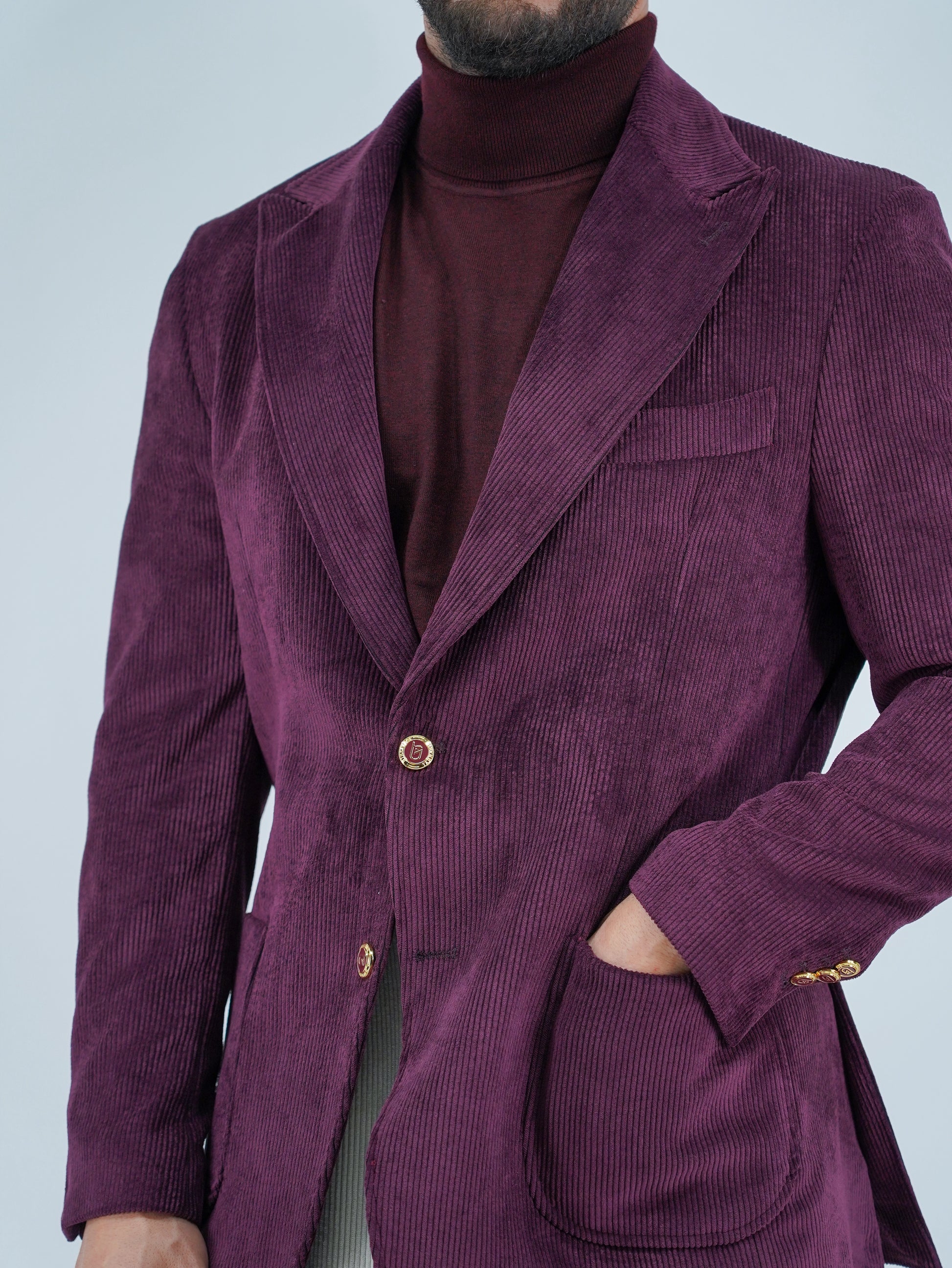 Giacca Harmonious monopetto in velluto a coste bordeaux