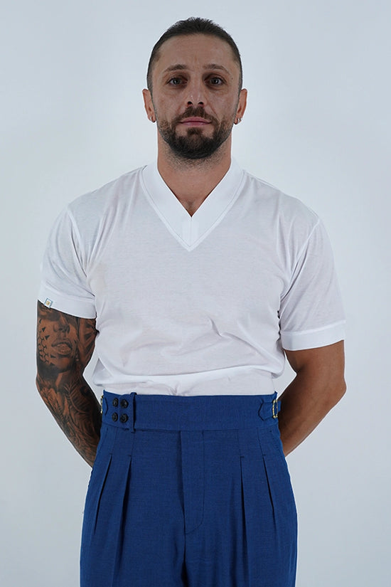 T-Shirt in Filo di Scozia | Scollo a V| Bianco