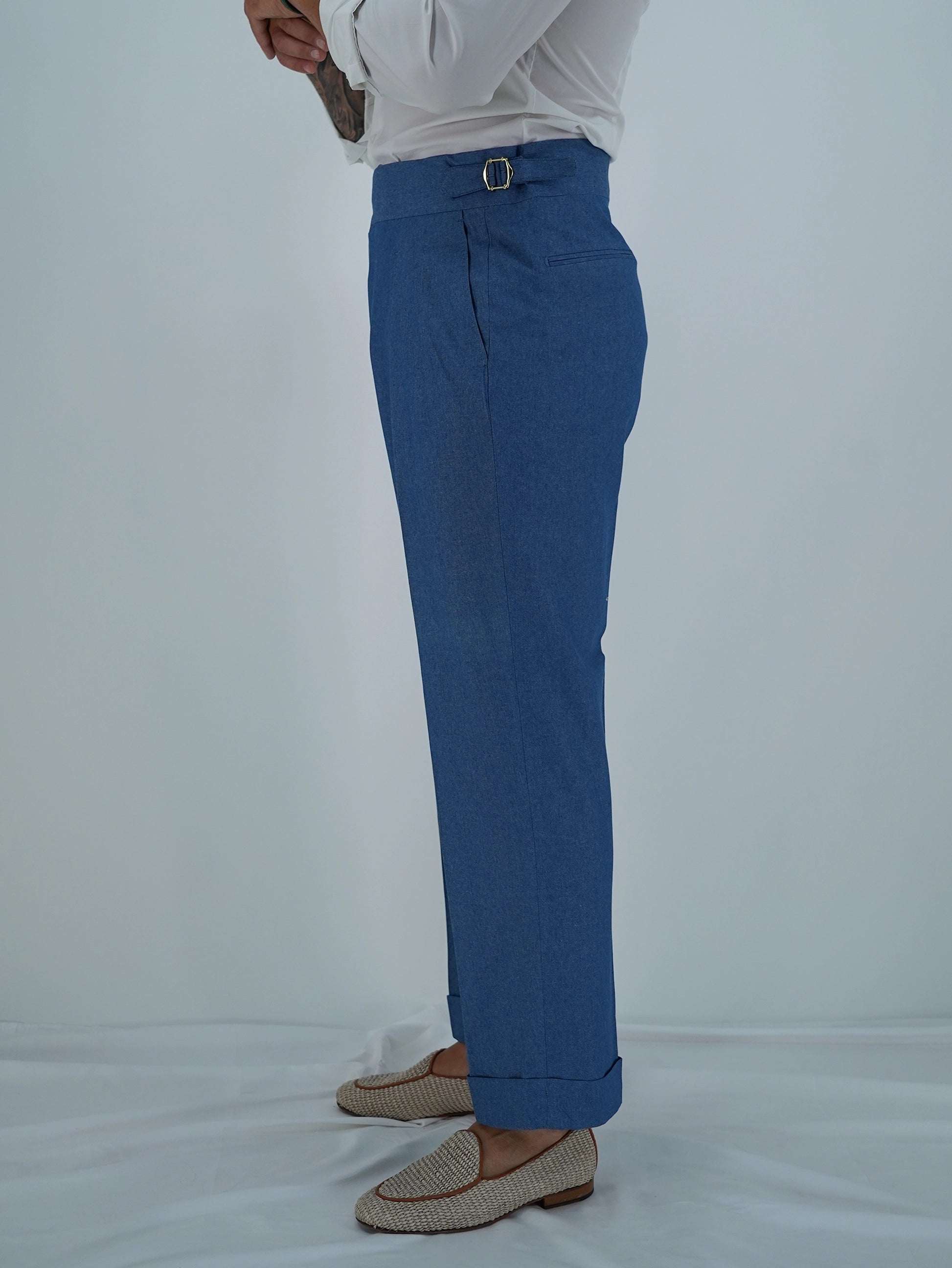 Gurkha Heritage 4 bottoni - Fondo 22/25cm | Doppia Fibbia Regolabile | Jeans Chiaro