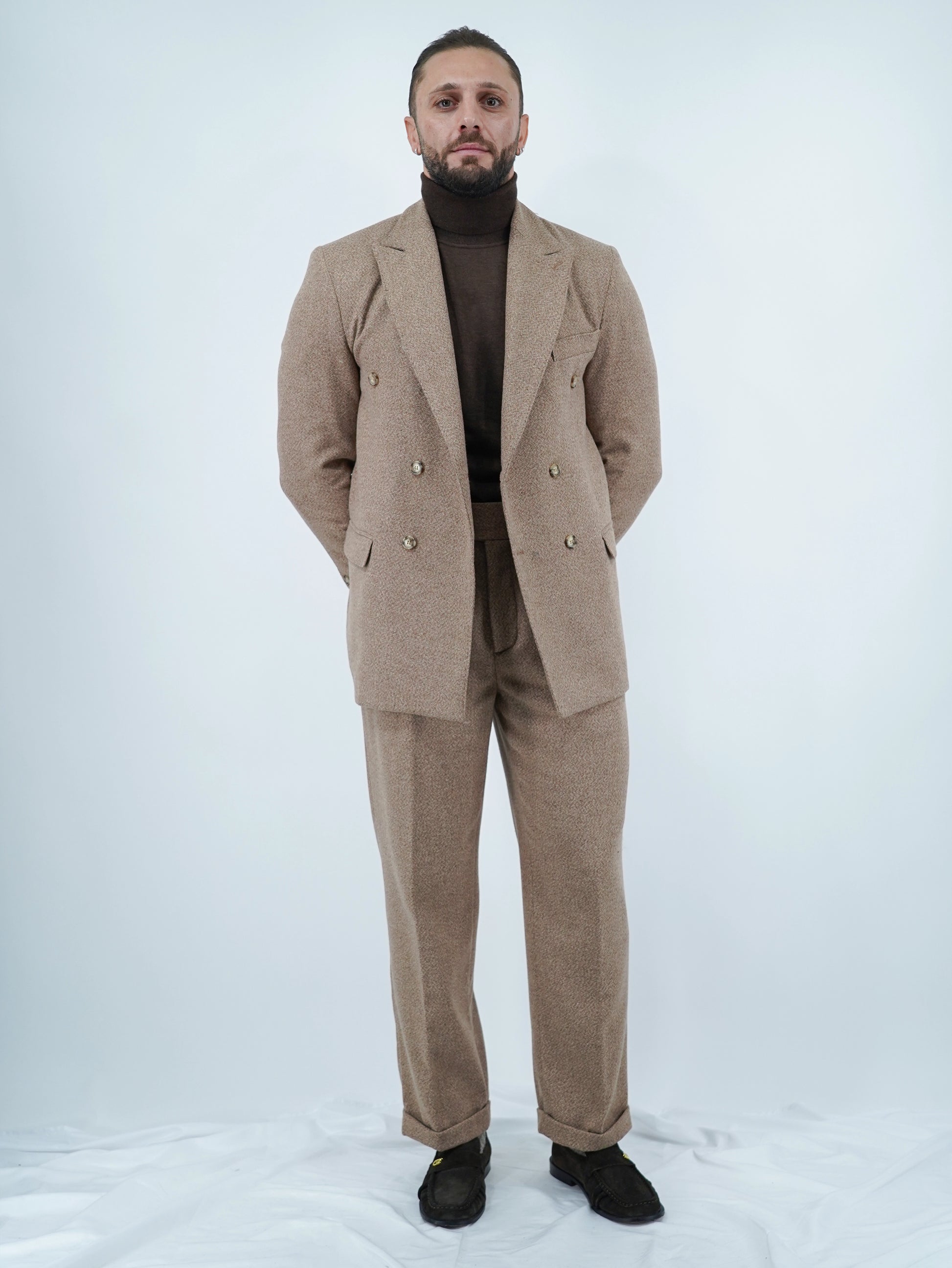 Giacca Harmonious doppiopetto in flanella argilla