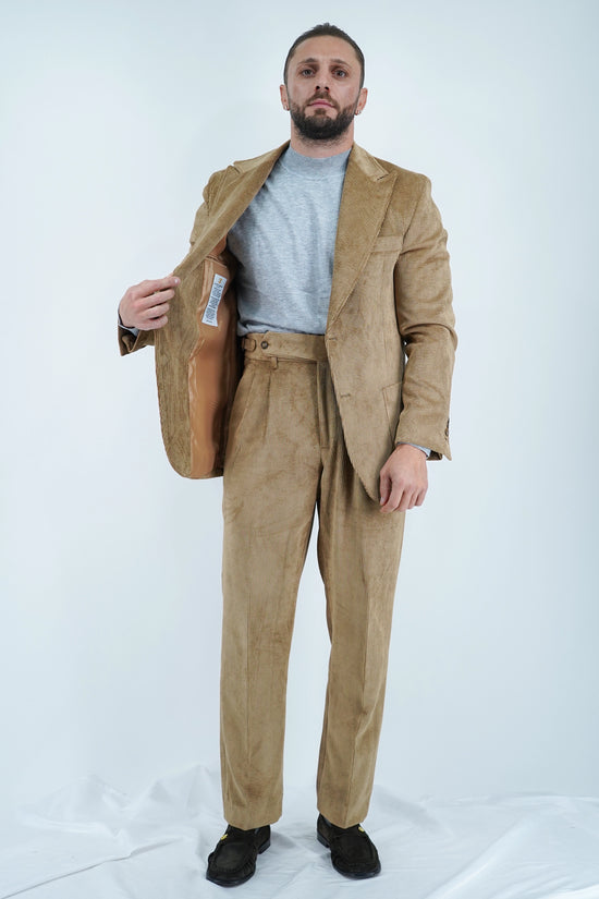 Giacca Harmonious monopetto in velluto a coste fango