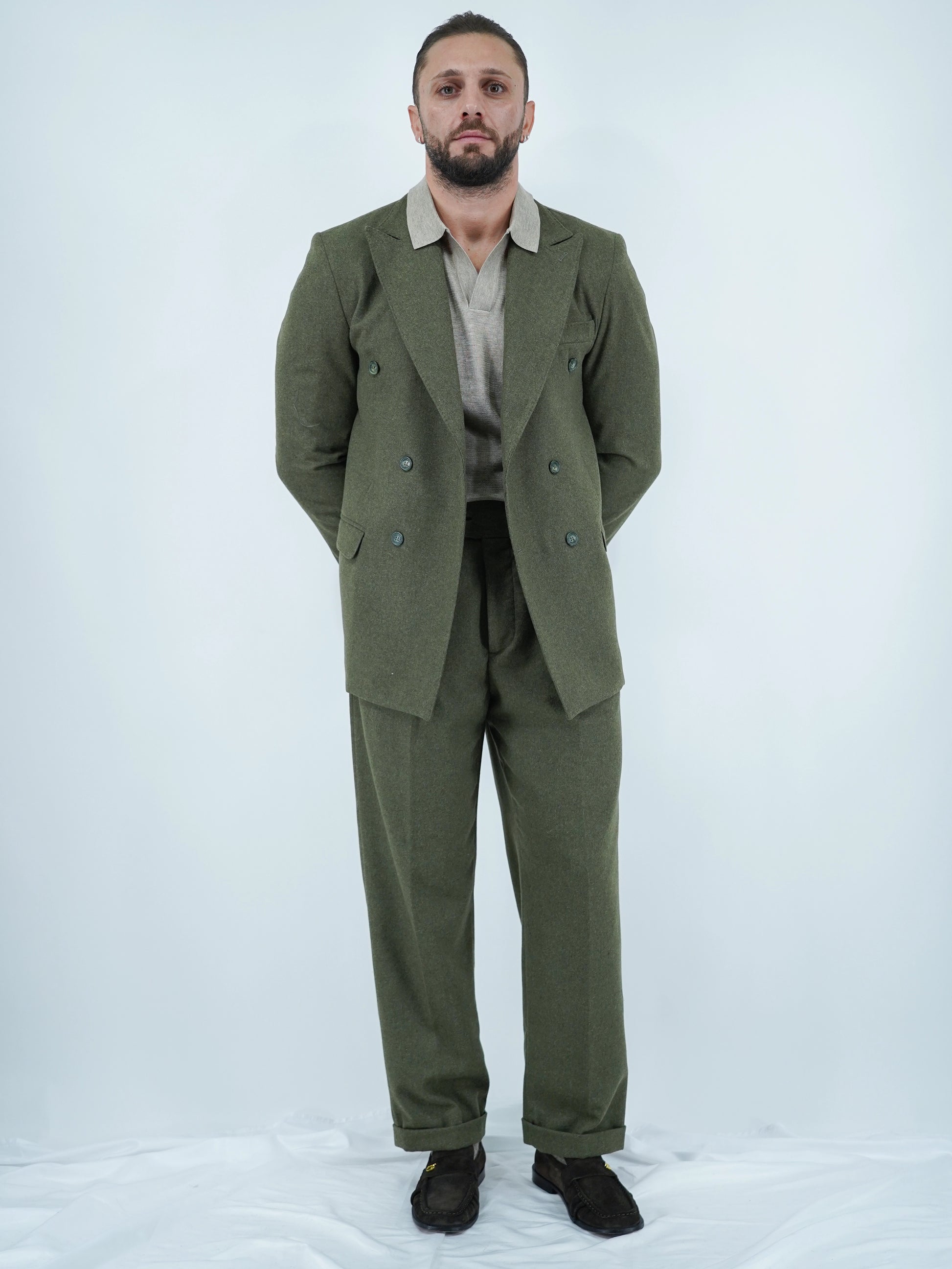 Giacca Harmonious doppiopetto in flanella verde foresta