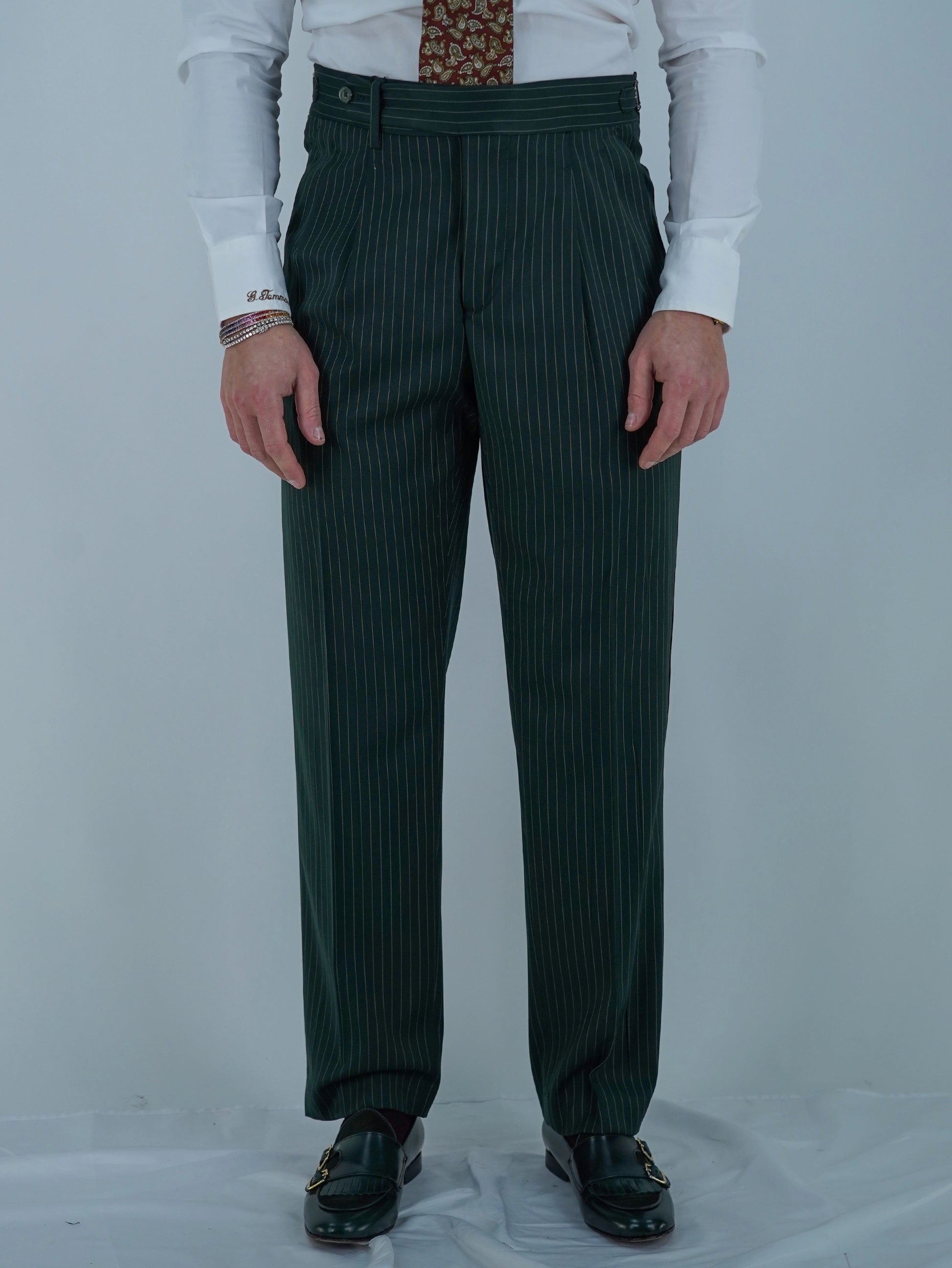 Gurkha 1 bottone - Fondo 20/23cm | Doppia Fibbia Regolabile | Verde Bottiglia Gessato