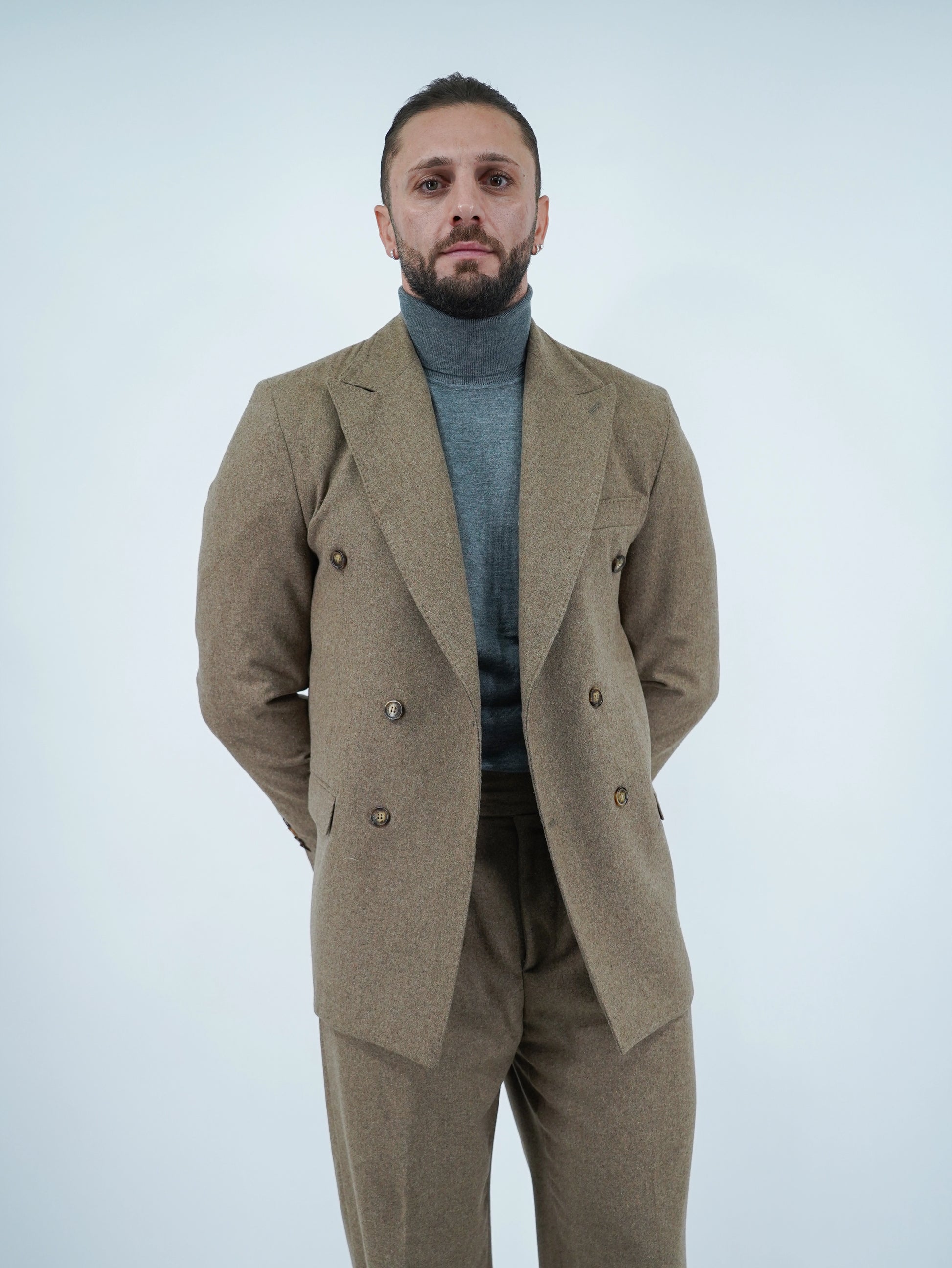 Giacca Harmonious doppiopetto in flanella quercia