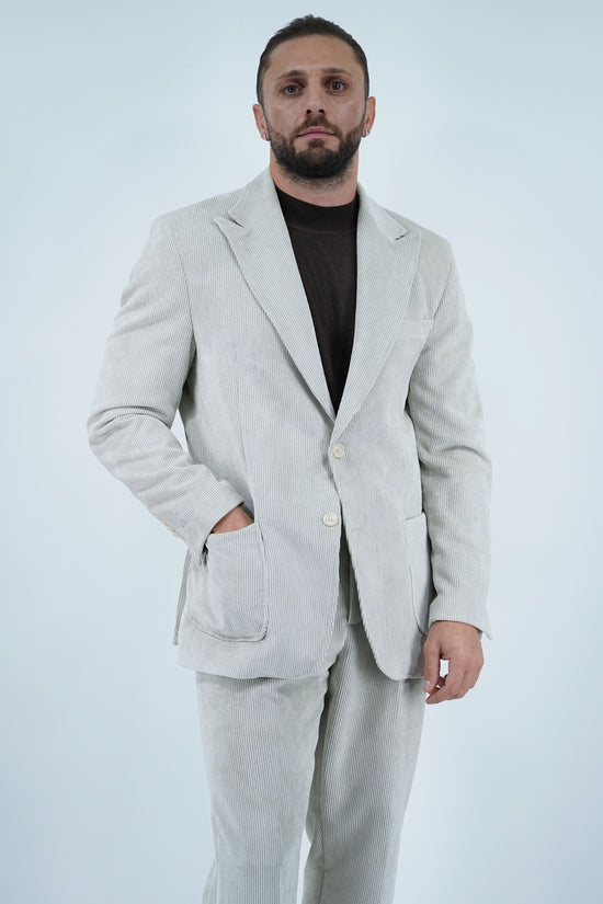 Giacca Harmonious doppiopetto in velluto a coste avorio