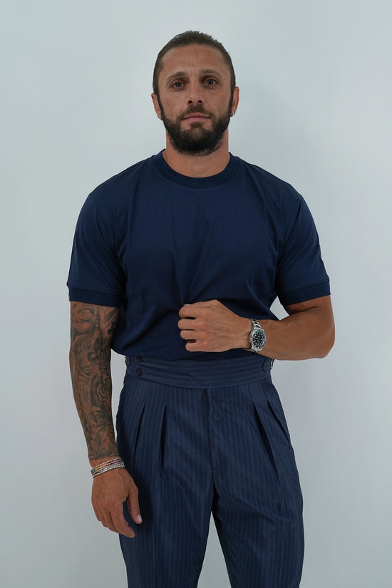 T-Shirt in Filo di Scozia | Girocollo| Blu