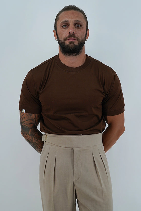 T-Shirt in Filo di Scozia | Girocollo| Caffè