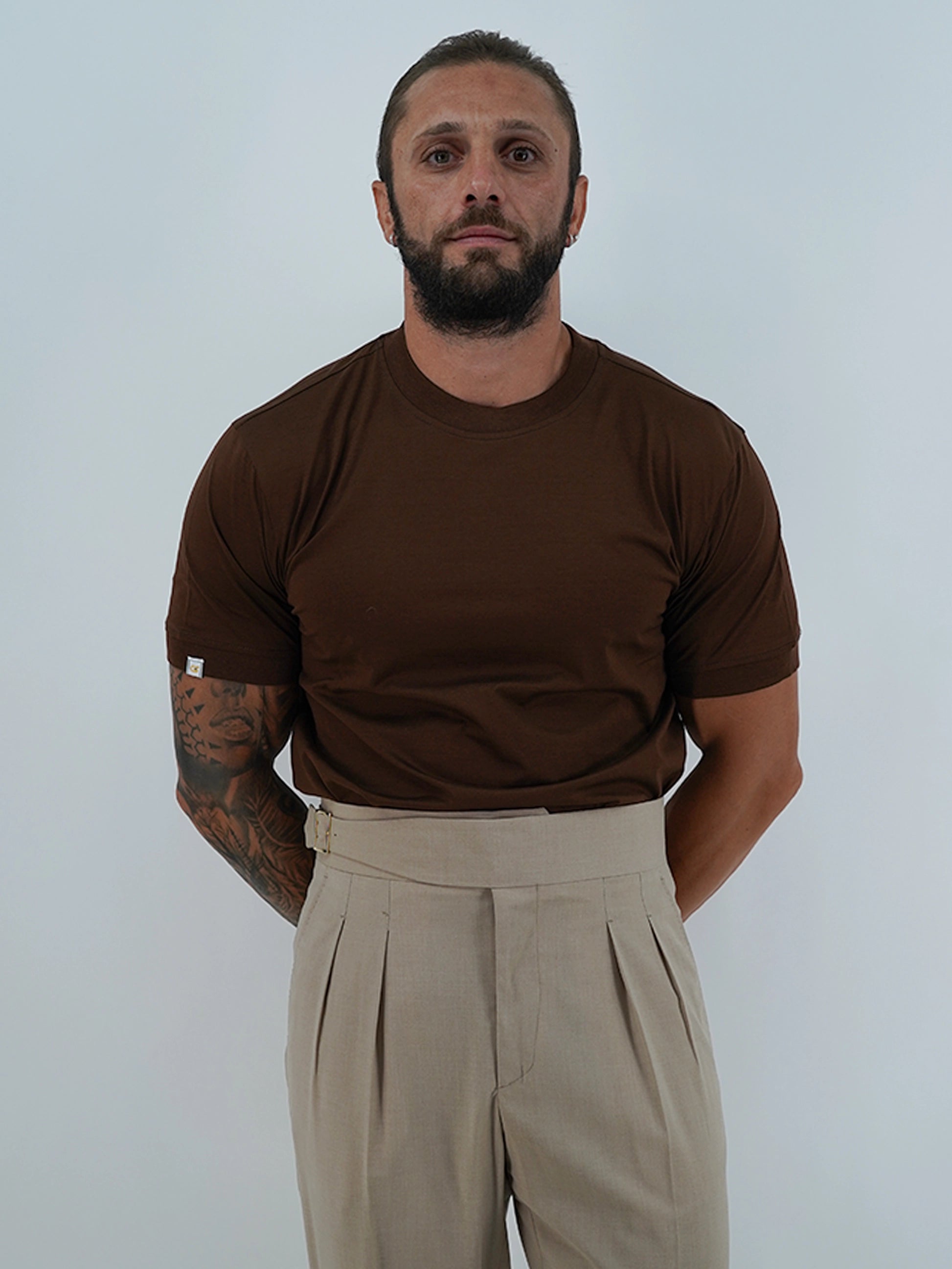 T-Shirt in Filo di Scozia | Girocollo| Caffè