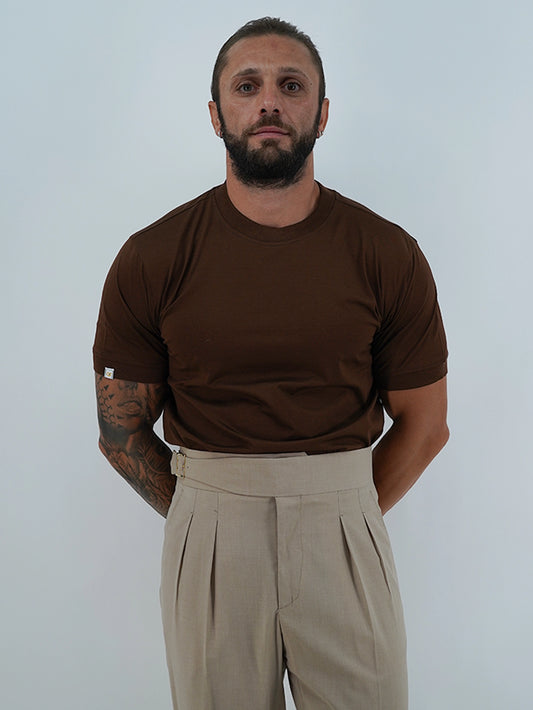 T-Shirt in Filo di Scozia | Girocollo| Caffè