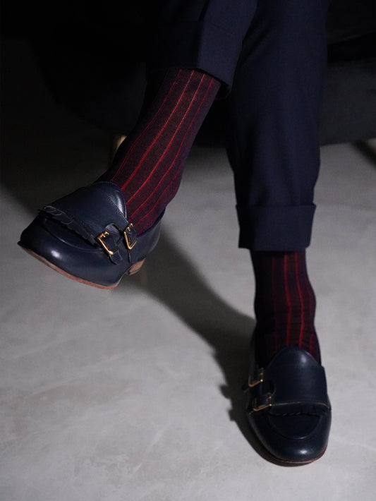 Calza Lunga Filo di Scozia - Coste Vanise | Blu/Rosso
