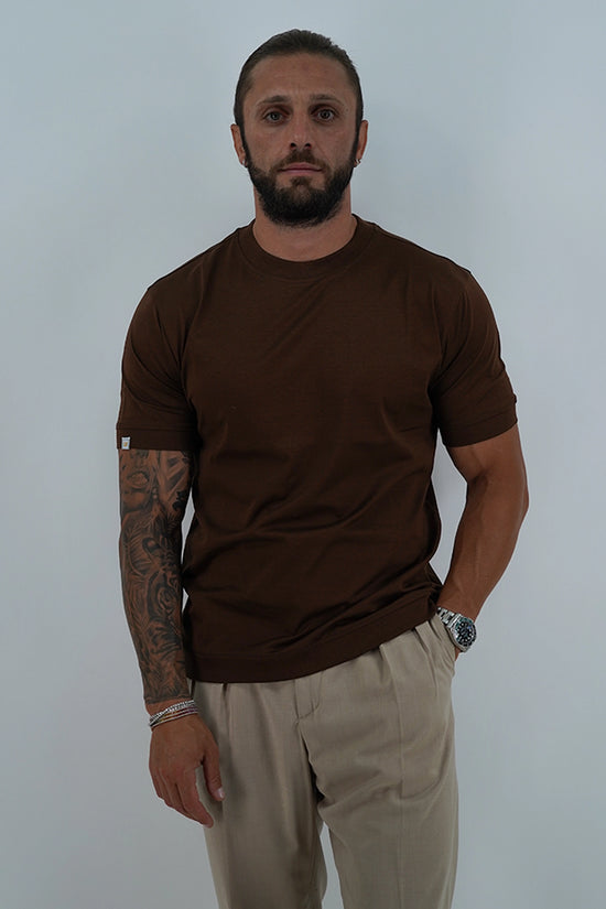 T-Shirt in Filo di Scozia | Girocollo| Caffè