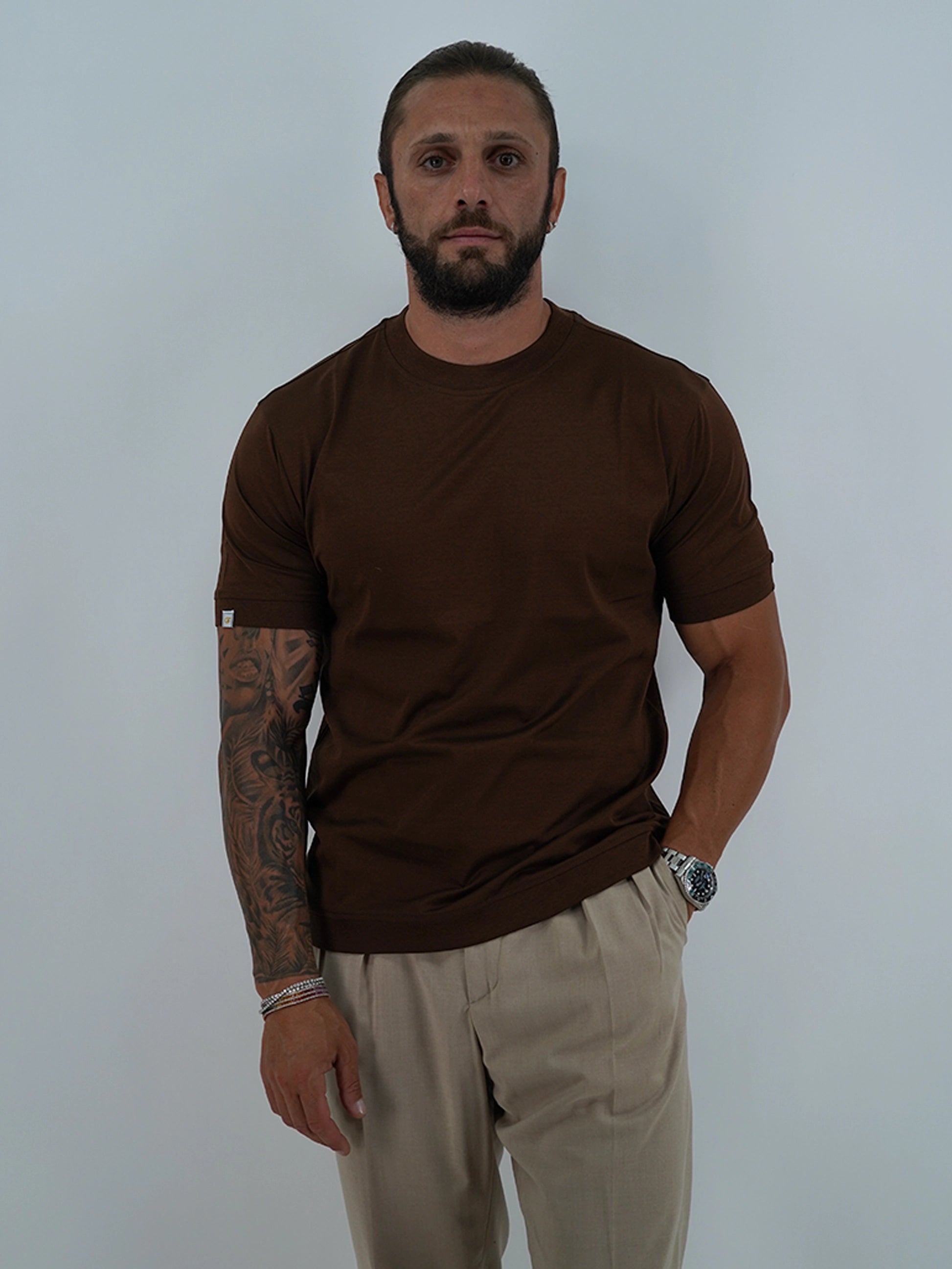 T-Shirt in Filo di Scozia | Girocollo| Caffè