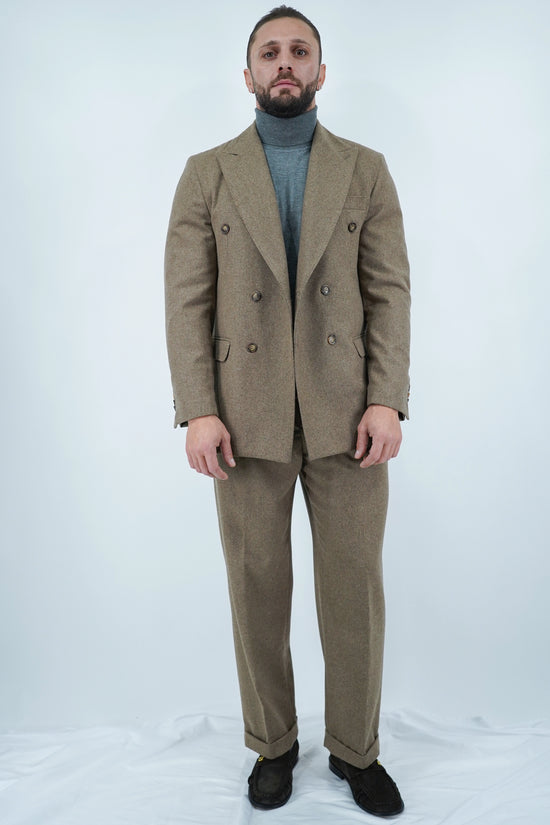 Giacca Harmonious doppiopetto in flanella quercia