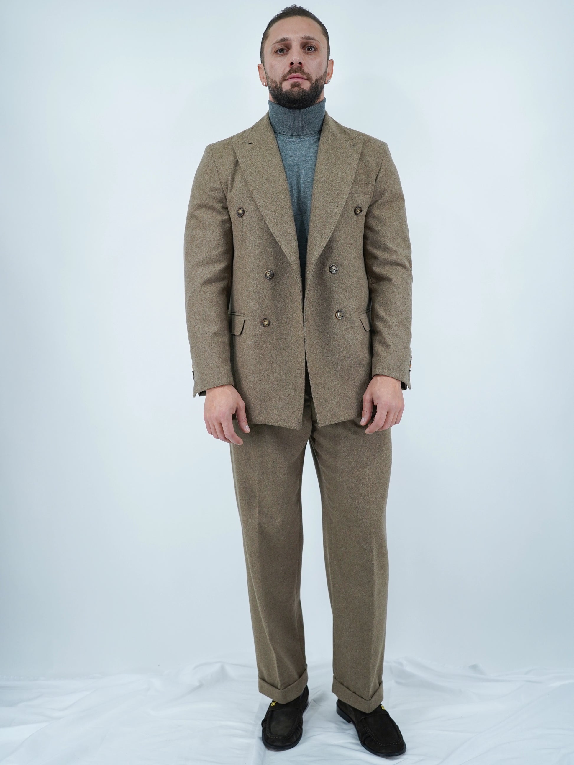 Giacca Harmonious doppiopetto in flanella quercia