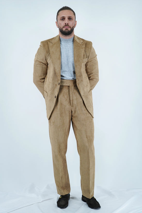 Giacca Harmonious monopetto in velluto a coste fango