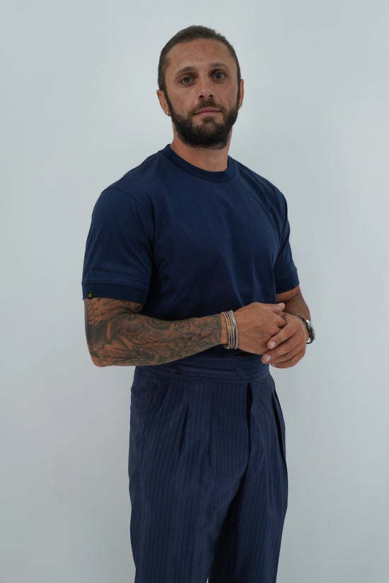 T-Shirt in Filo di Scozia | Girocollo| Blu
