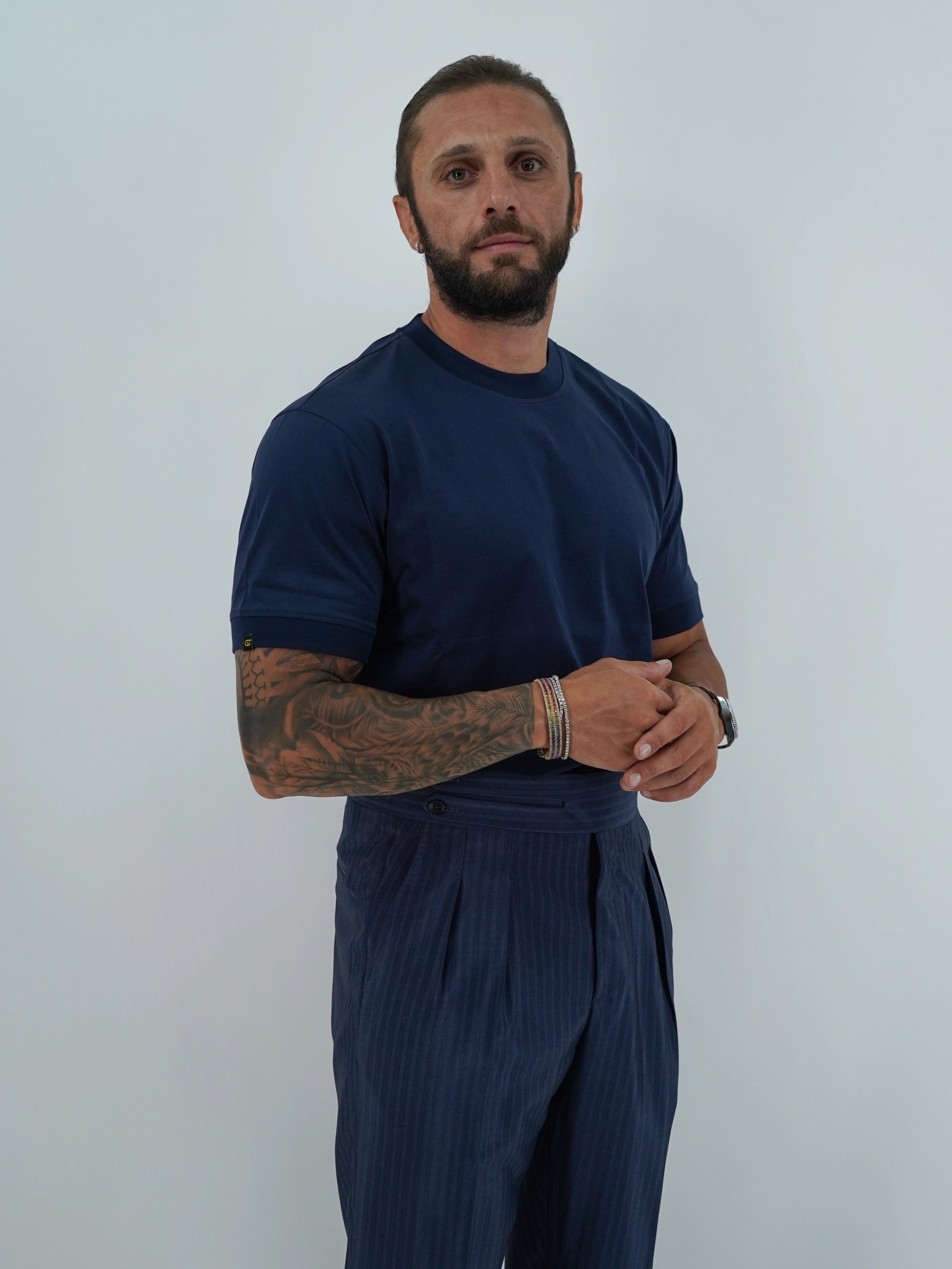 T-Shirt in Filo di Scozia | Girocollo| Blu