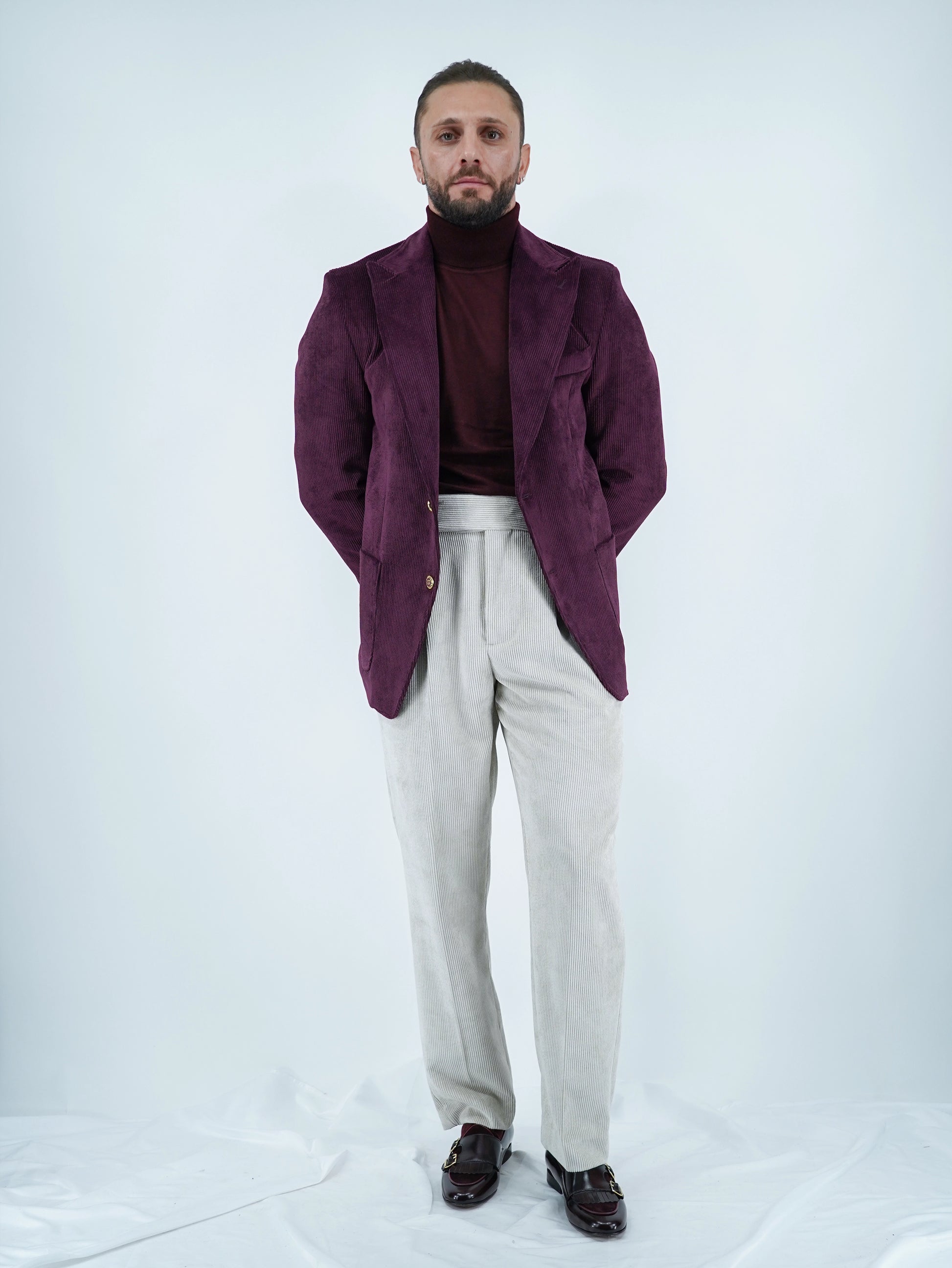 Giacca Harmonious monopetto in velluto a coste bordeaux