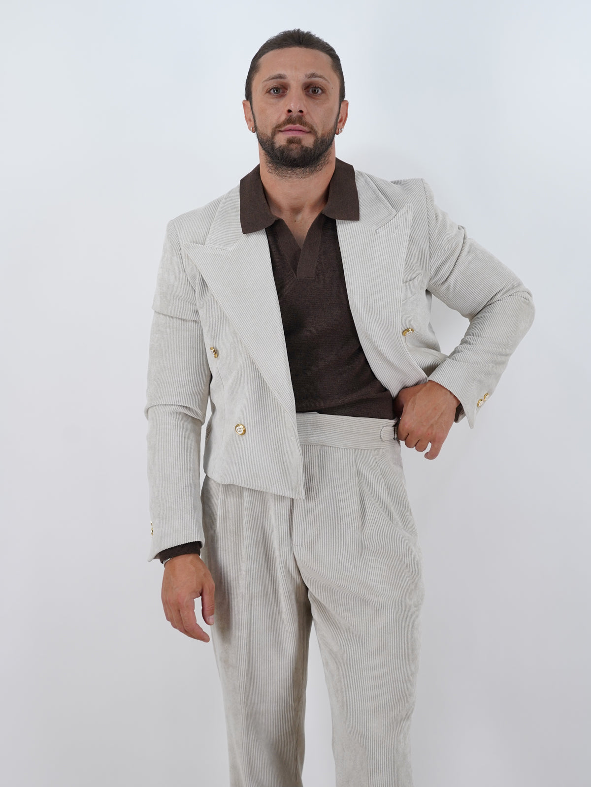 Giacca Cropped Doppiopetto in Velluto - Linea Extensive | Avorio