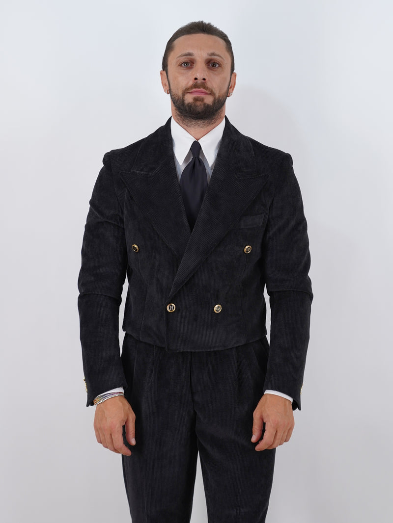 Giacca Cropped Doppiopetto in Velluto a Coste - Linea Extensive | Nero