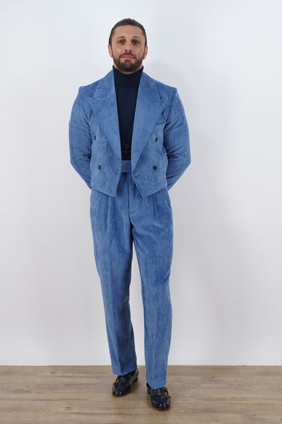 Giacca Cropped Doppiopetto in Velluto - Linea Extensive | Azzurro