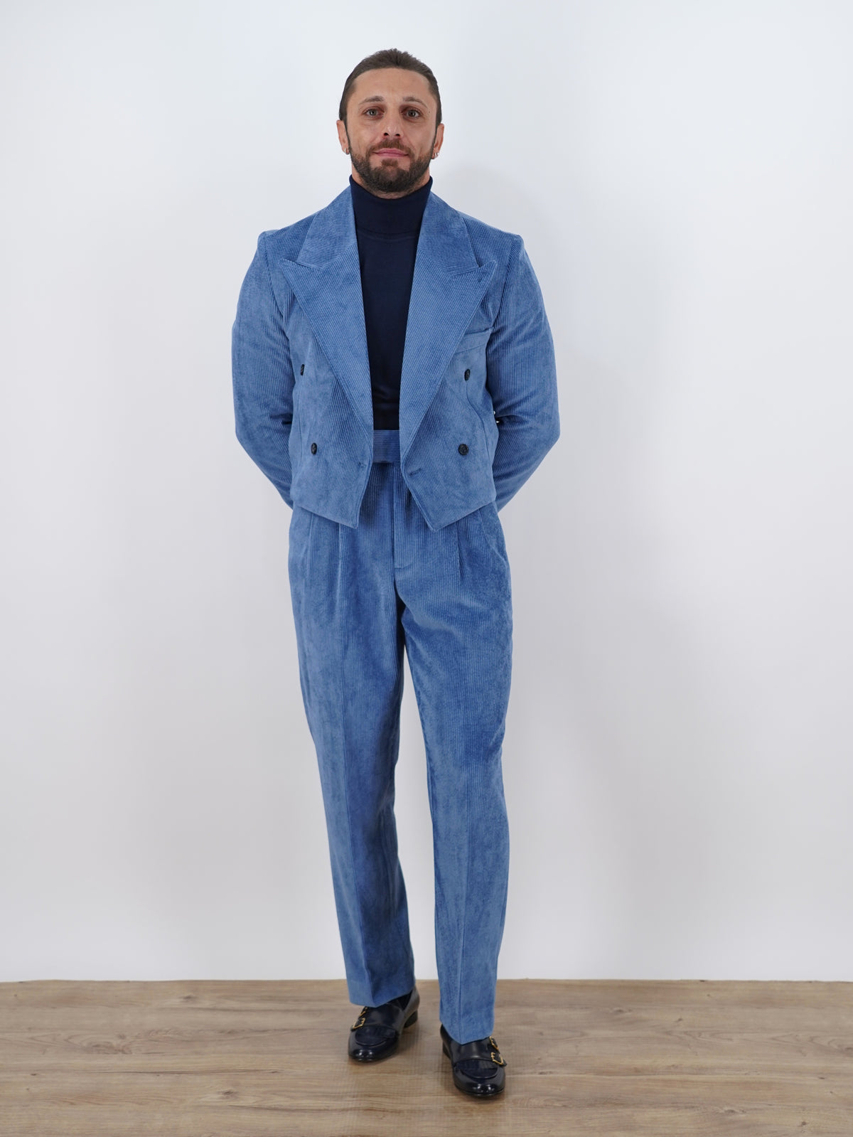 Giacca Cropped Doppiopetto in Velluto - Linea Extensive | Azzurro