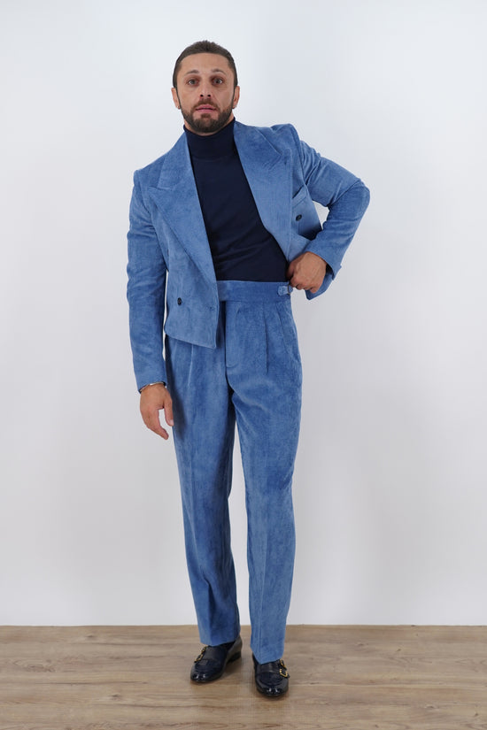 Giacca Cropped Doppiopetto in Velluto - Linea Extensive | Azzurro