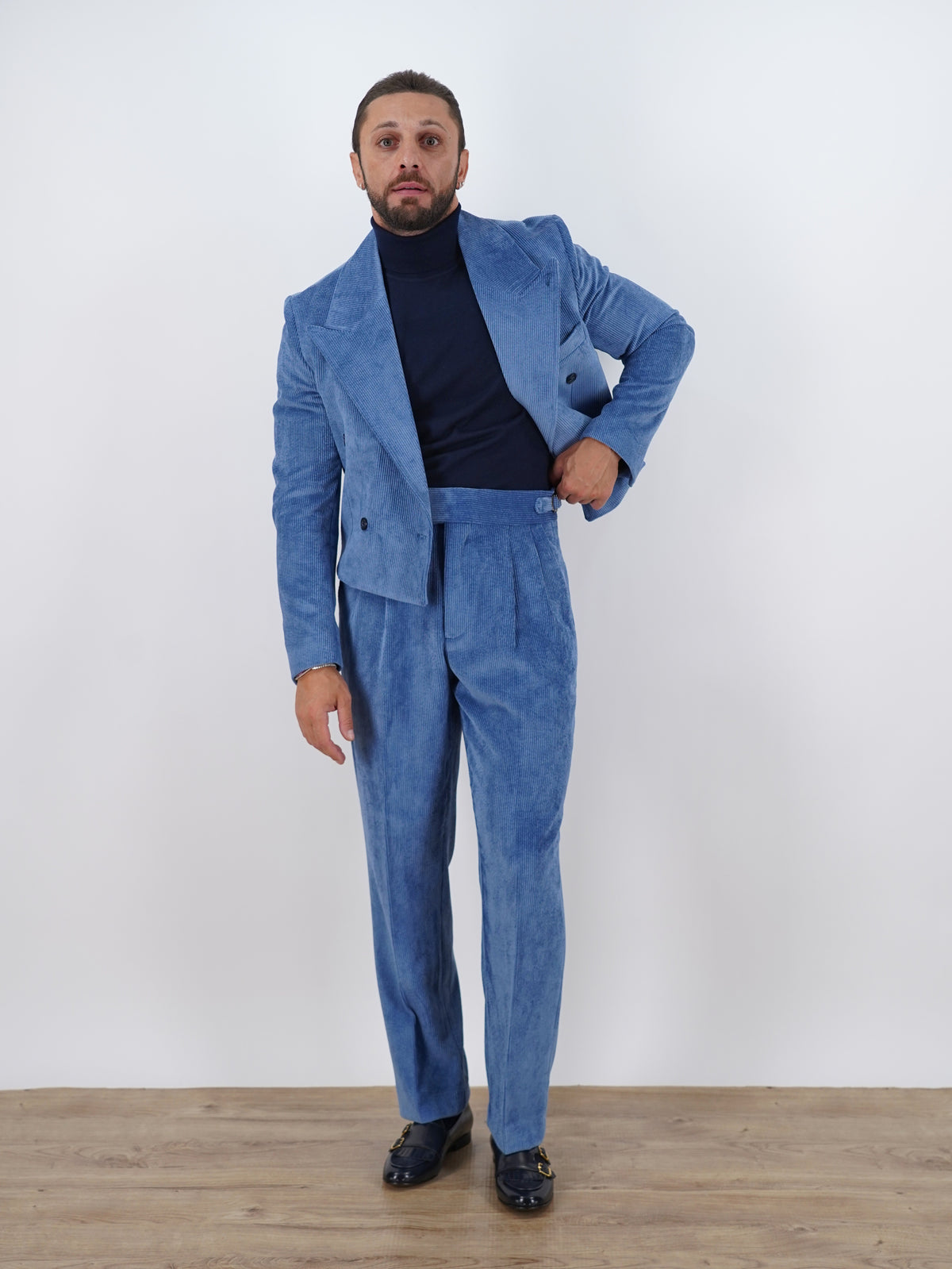 Giacca Cropped Doppiopetto in Velluto - Linea Extensive | Azzurro
